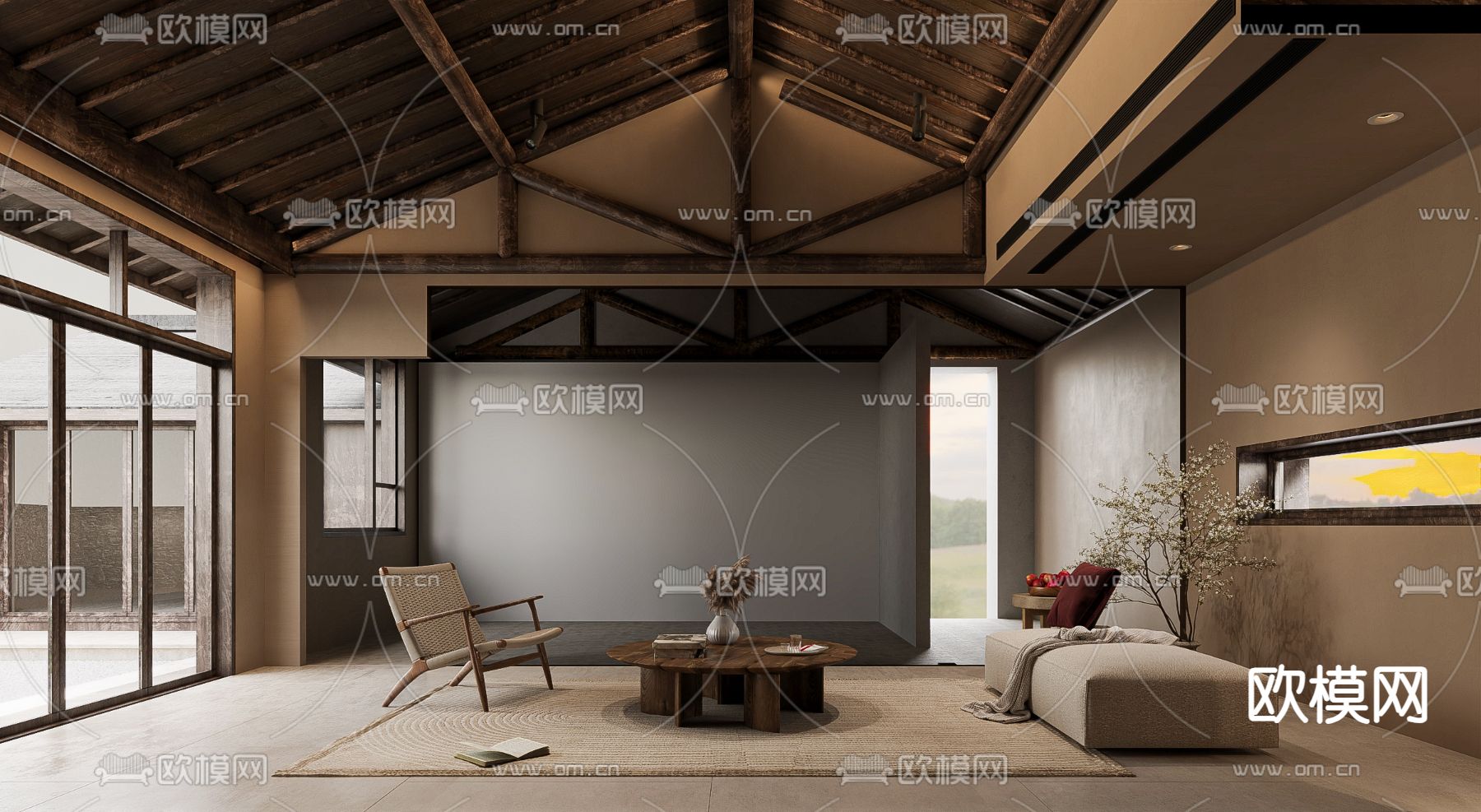 侘寂风民宿客厅su模型下载（渲染图2）