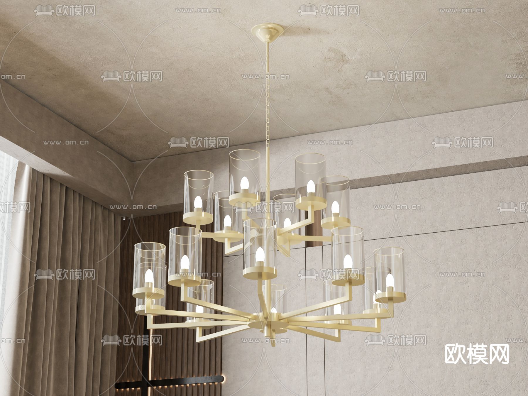 美式多头吊灯su模型下载（渲染图1）