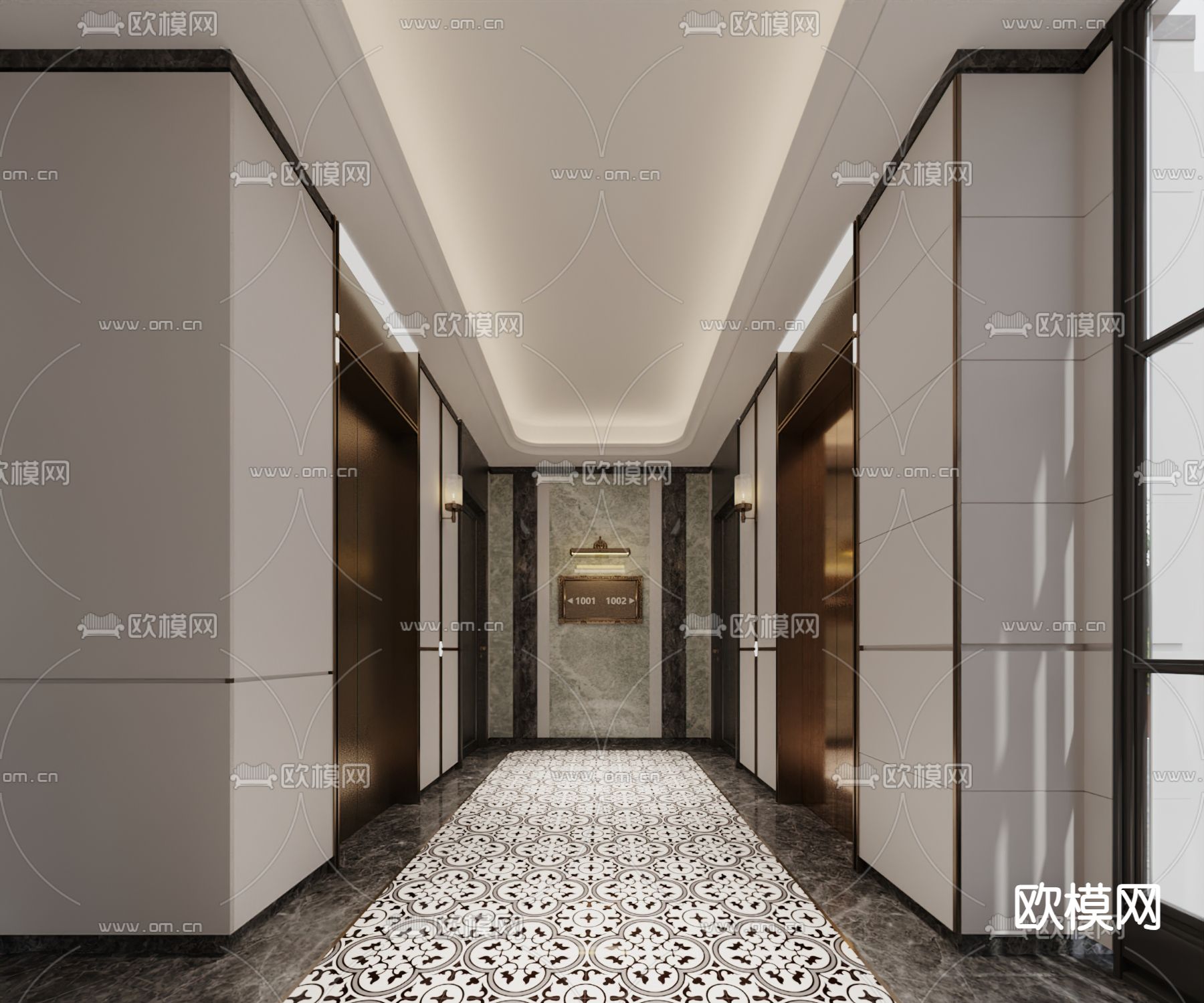 酒店电梯厅 电梯间3d模型下载（渲染图1）