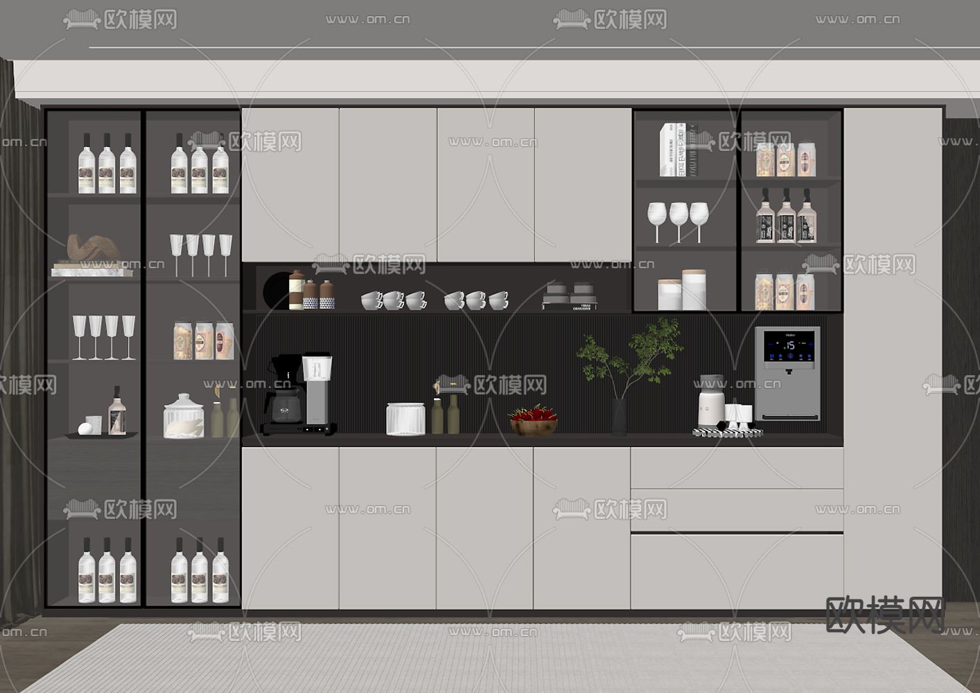 现代酒柜su模型下载（渲染图2）