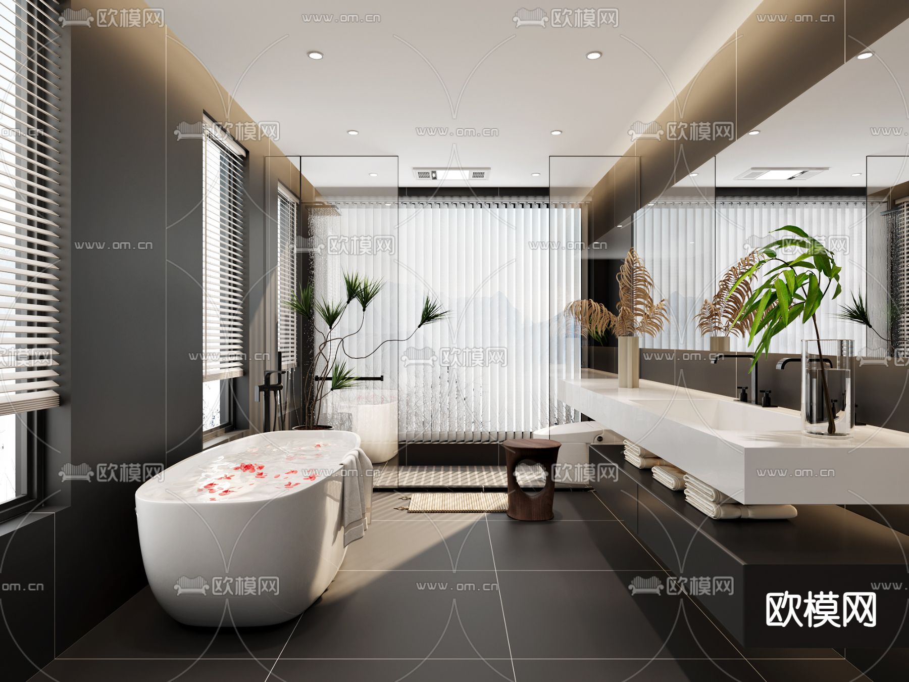 高级灰卫生间 浴室 洗手间3d模型下载