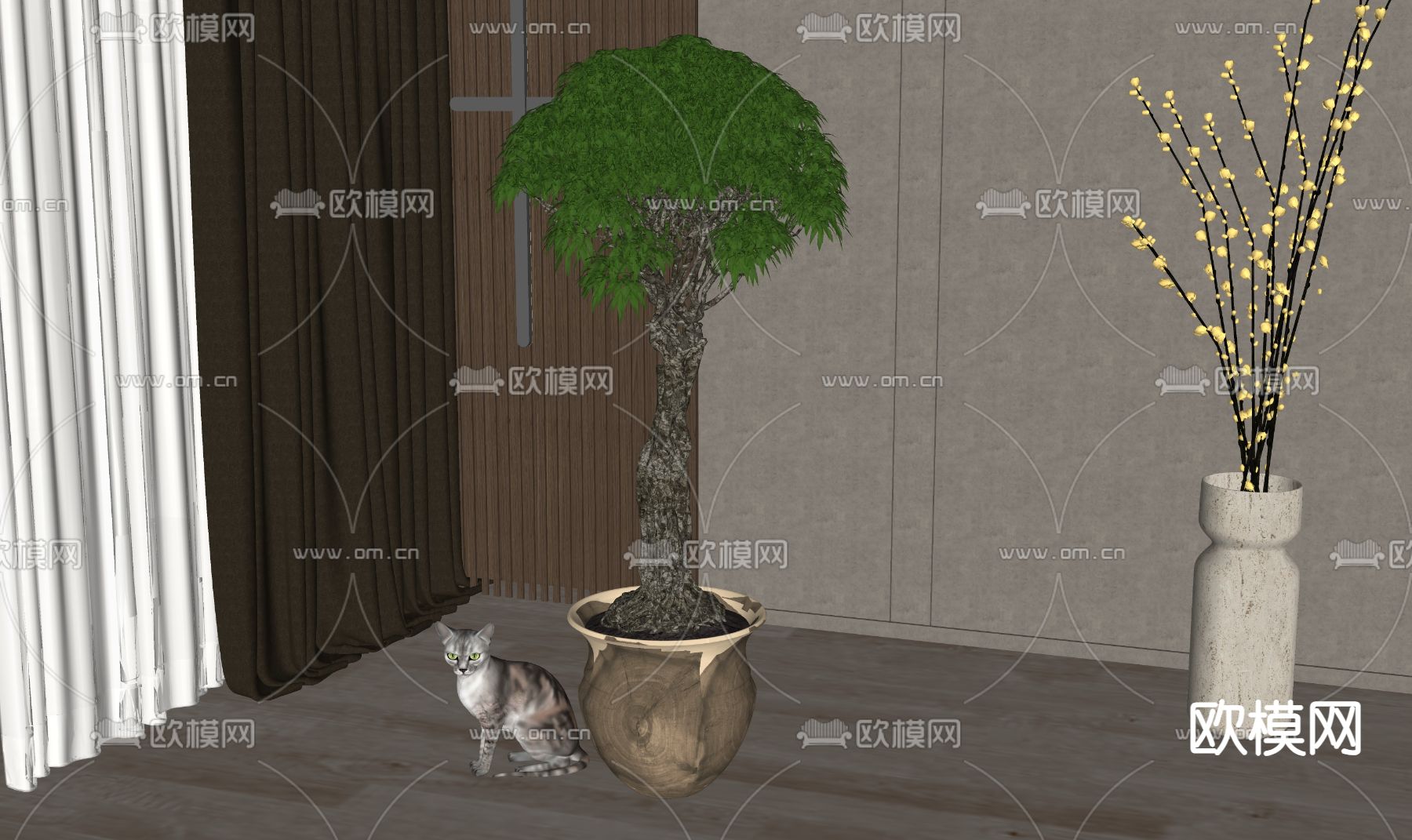 现代盆栽su模型下载（渲染图2）