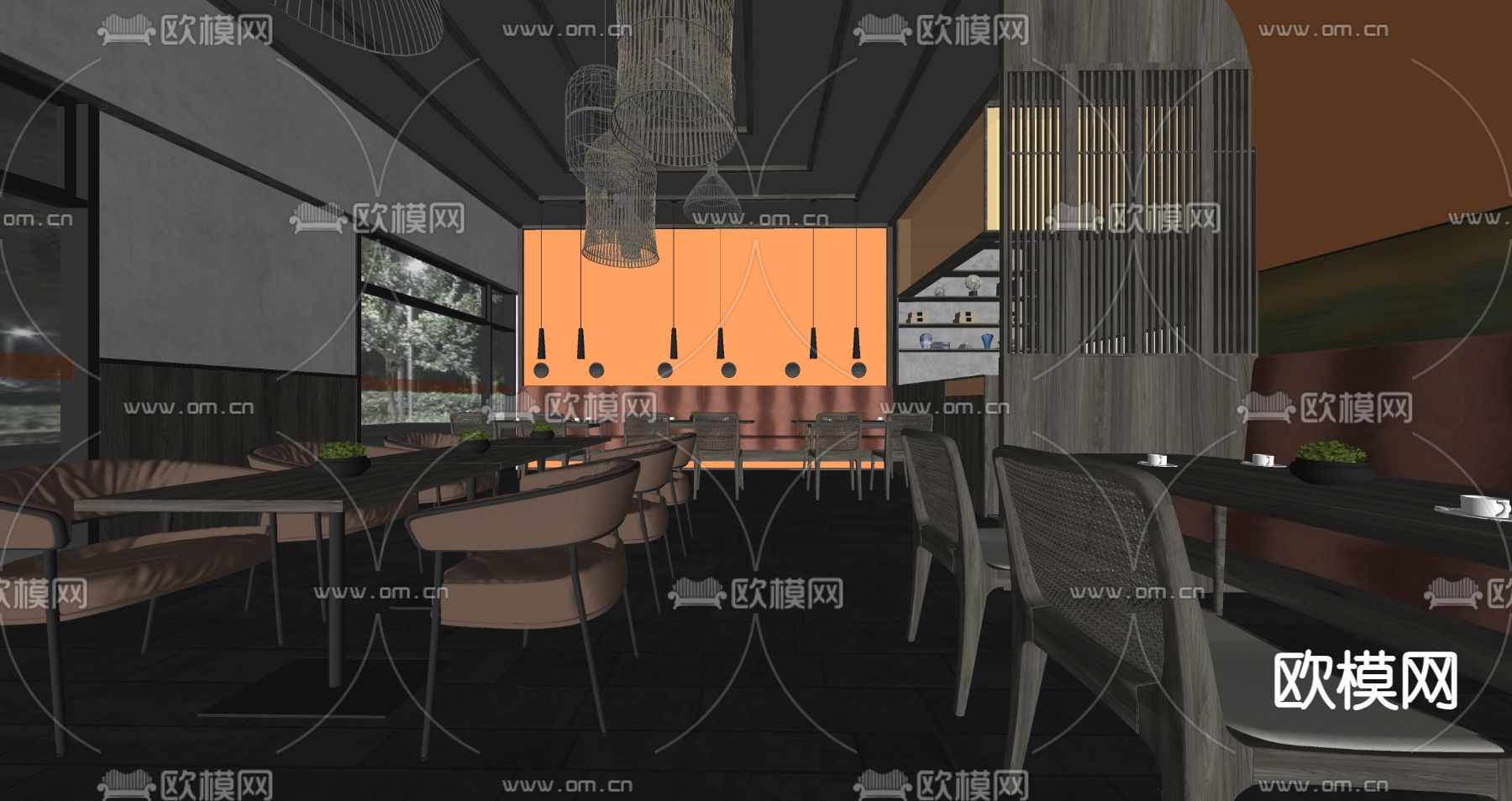 新中式餐厅su模型下载（渲染图3）