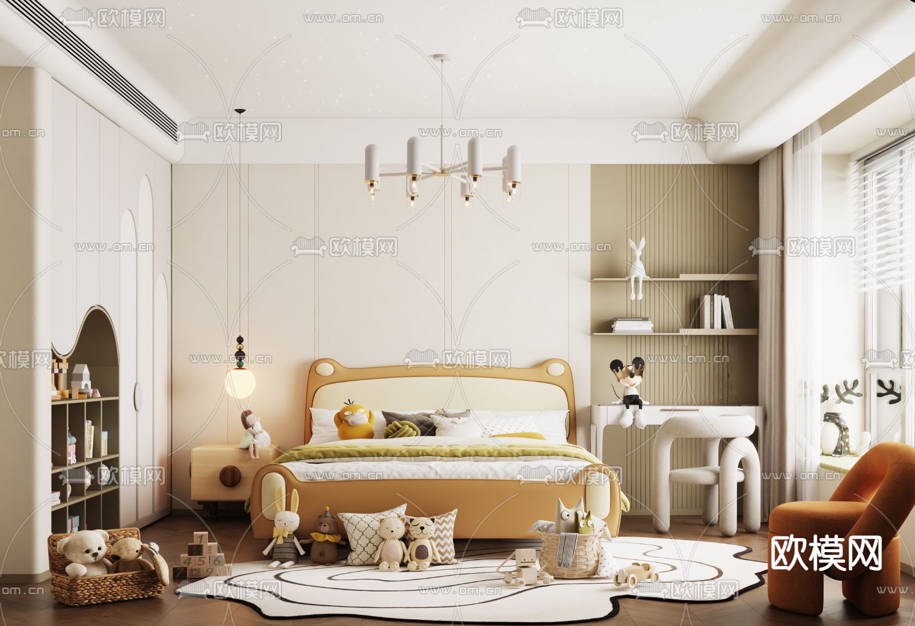 奶油风儿童房 小孩房3d模型下载
