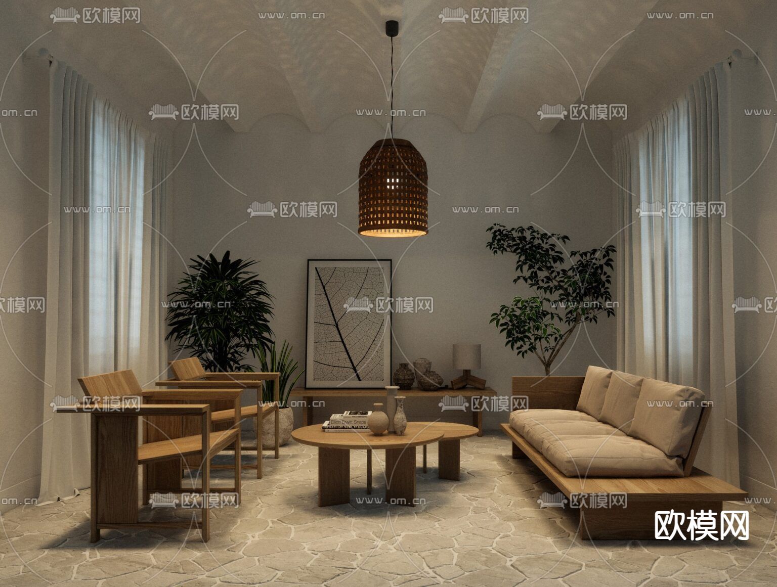地中海客厅su模型下载（渲染图3）