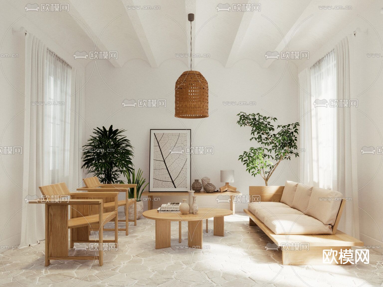 地中海客厅su模型下载（渲染图1）