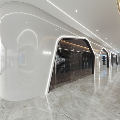  办公室过道 走廊su模型 