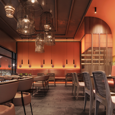  新中式餐厅su模型 