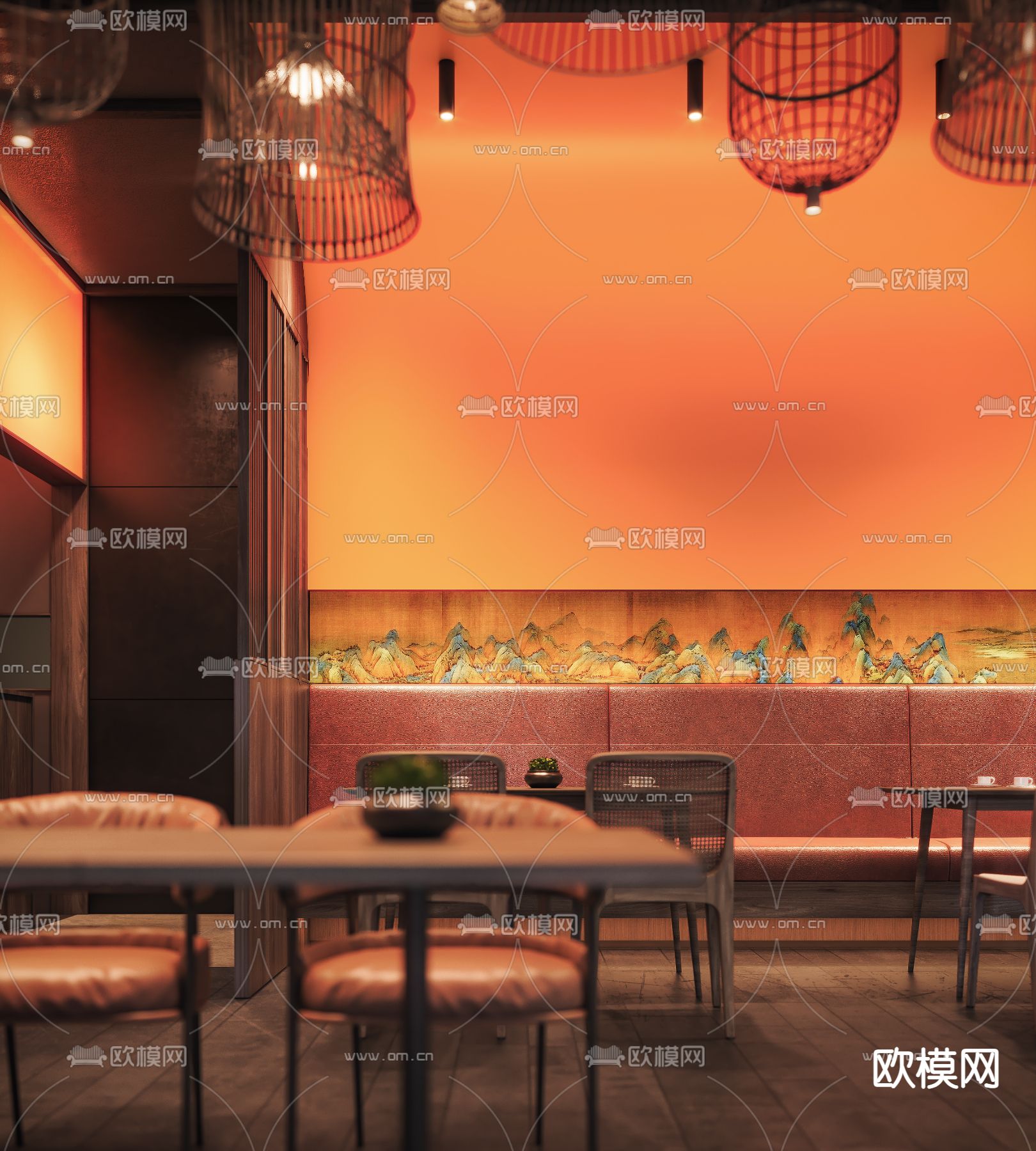 新中式餐厅su模型下载（渲染图6）