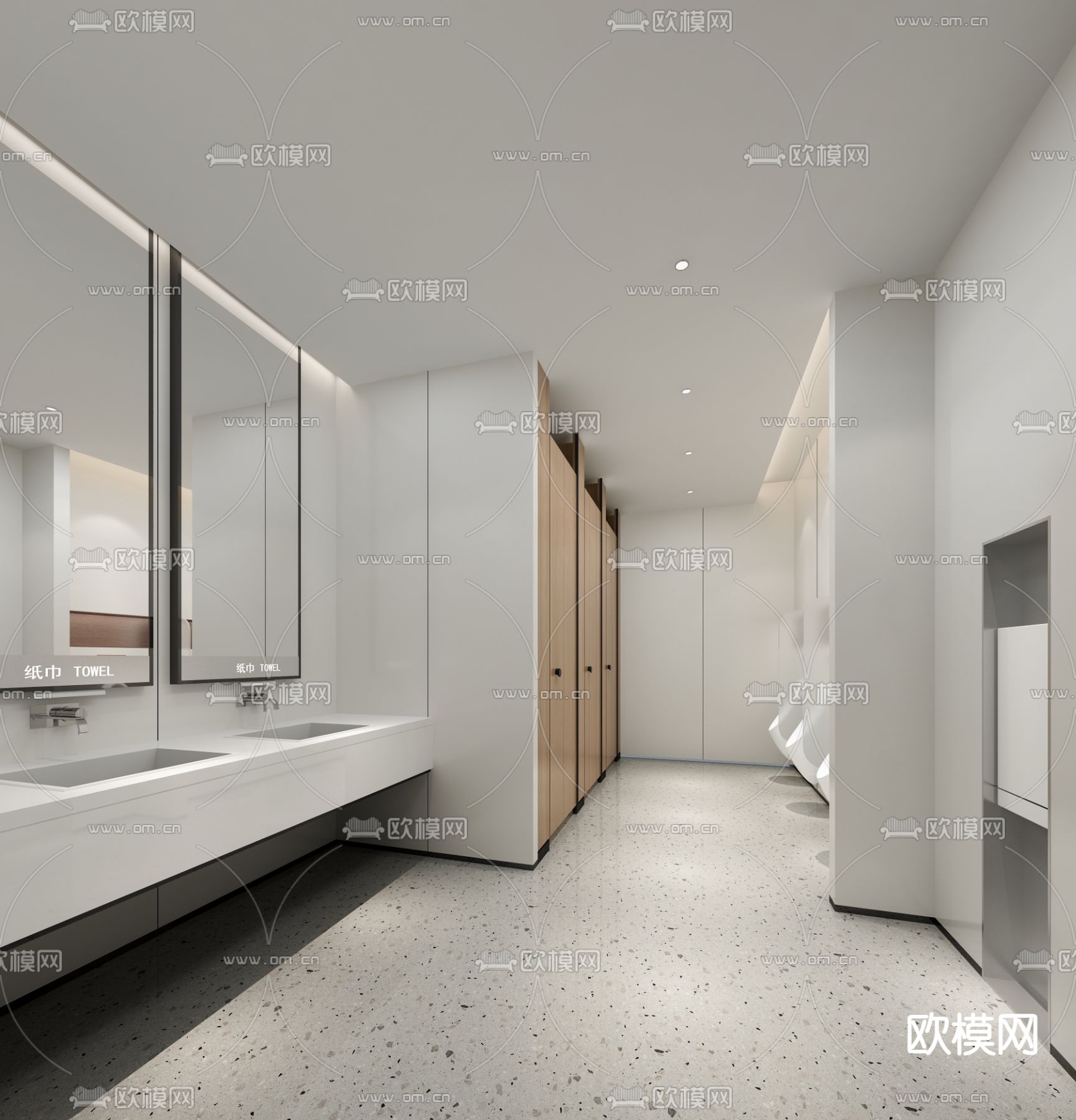 现代公共卫生间su模型下载（渲染图1）