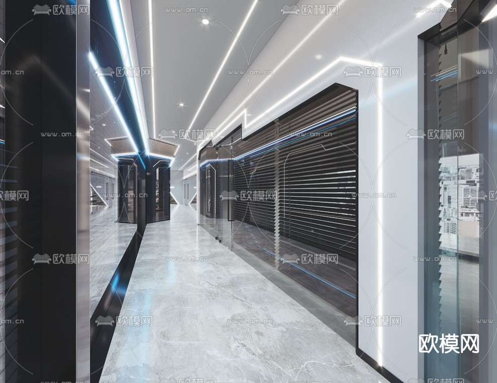 办公室过道 走廊3d模型下载_ID14307637_3dmax免费模型-欧模网