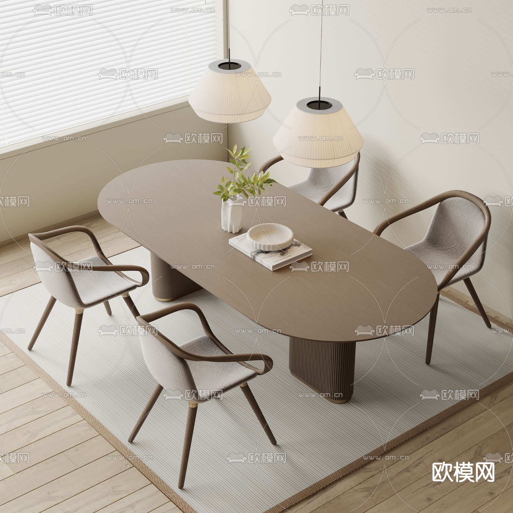 侘寂风餐桌椅3d模型下载