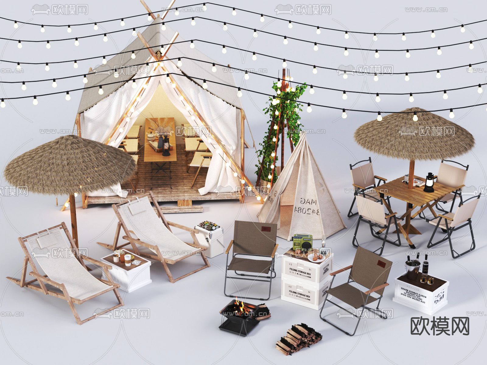 户外桌椅 露营桌椅 烧烤架 帐篷3d模型下载