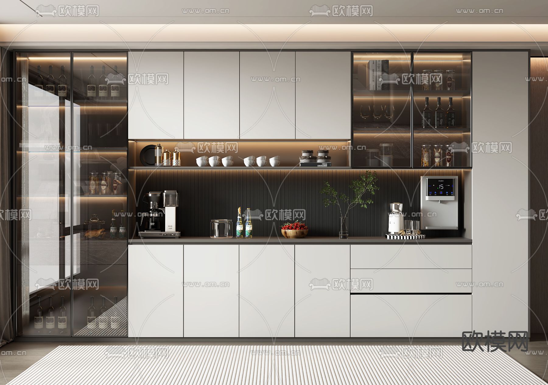 现代酒柜su模型下载（渲染图1）