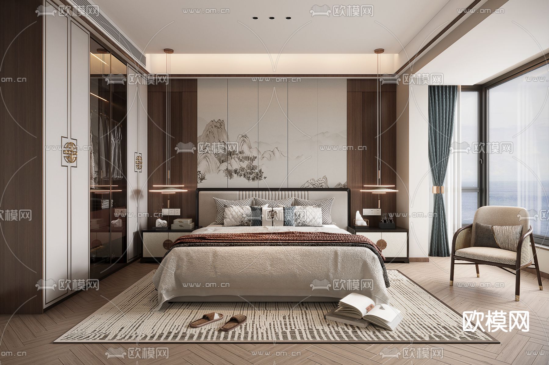新中式卧室 主卧 主人房3d模型下载