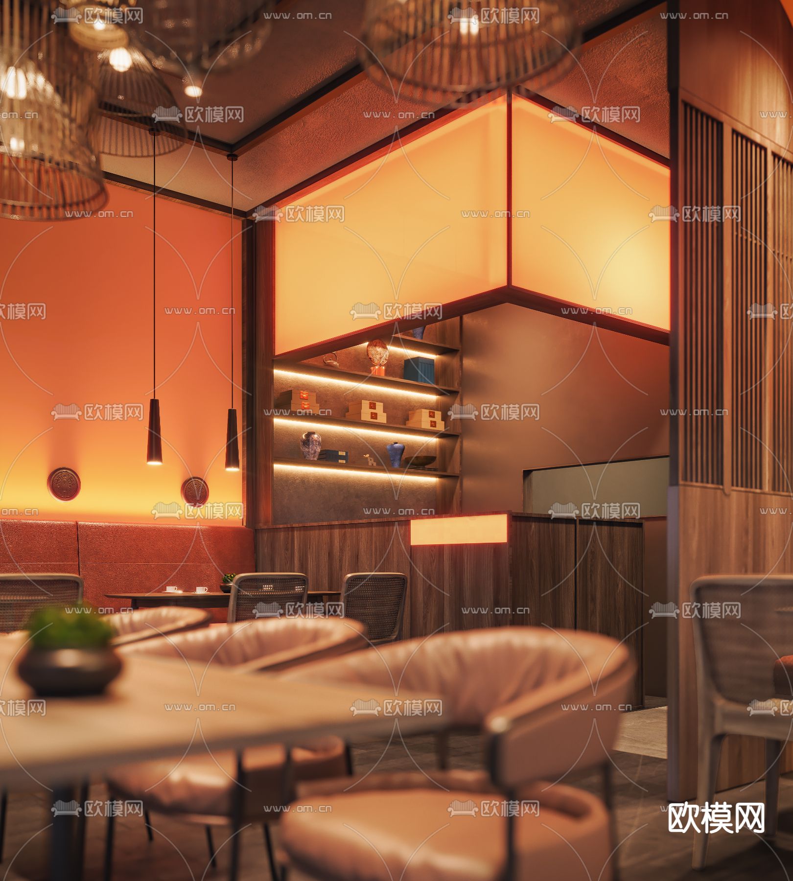 新中式餐厅su模型下载（渲染图4）