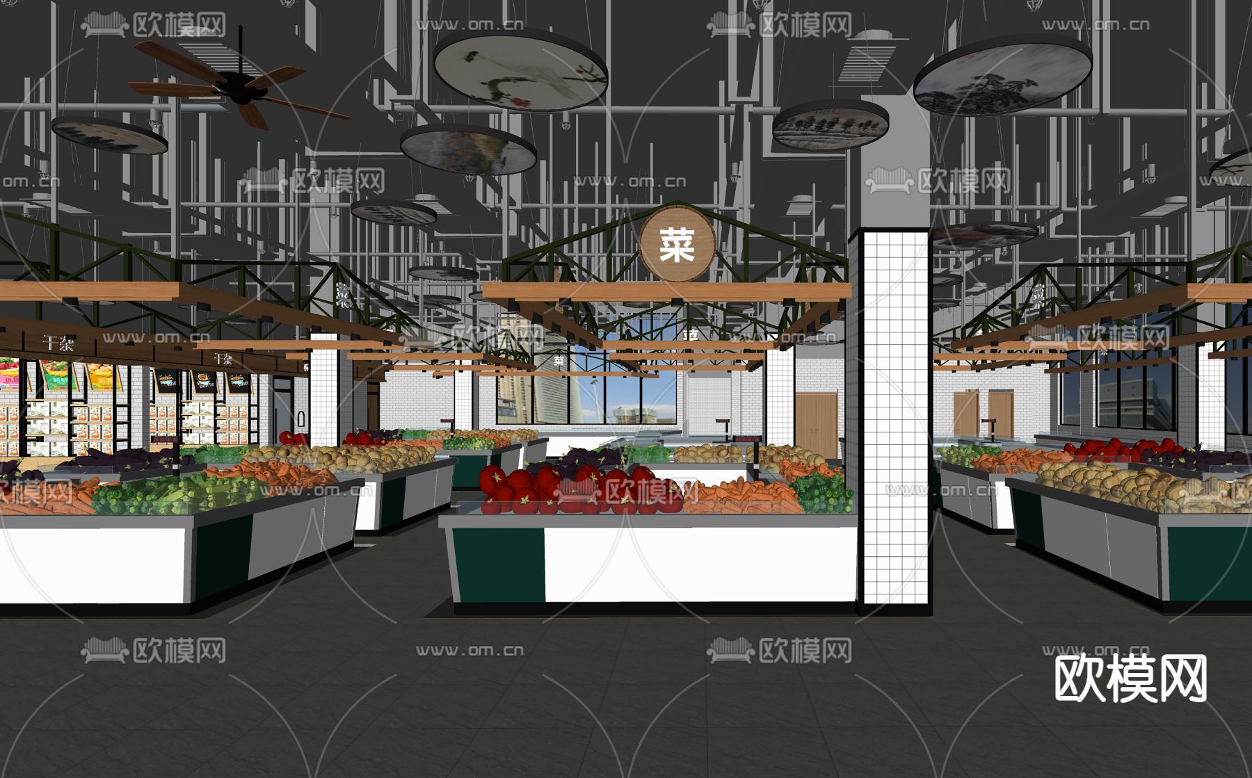 现代生鲜超市su模型下载（渲染图2）
