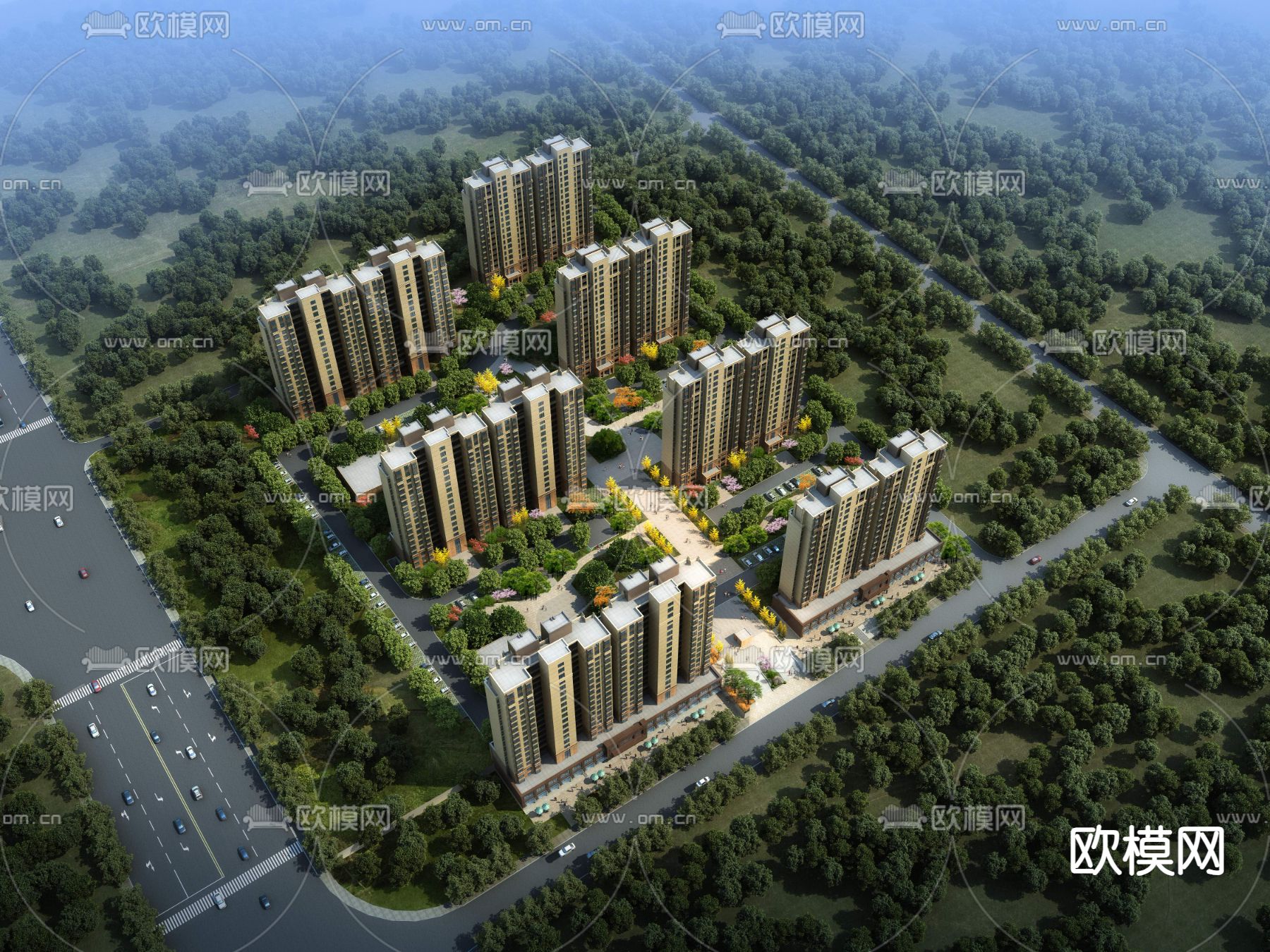 住宅楼鸟瞰3d模型下载