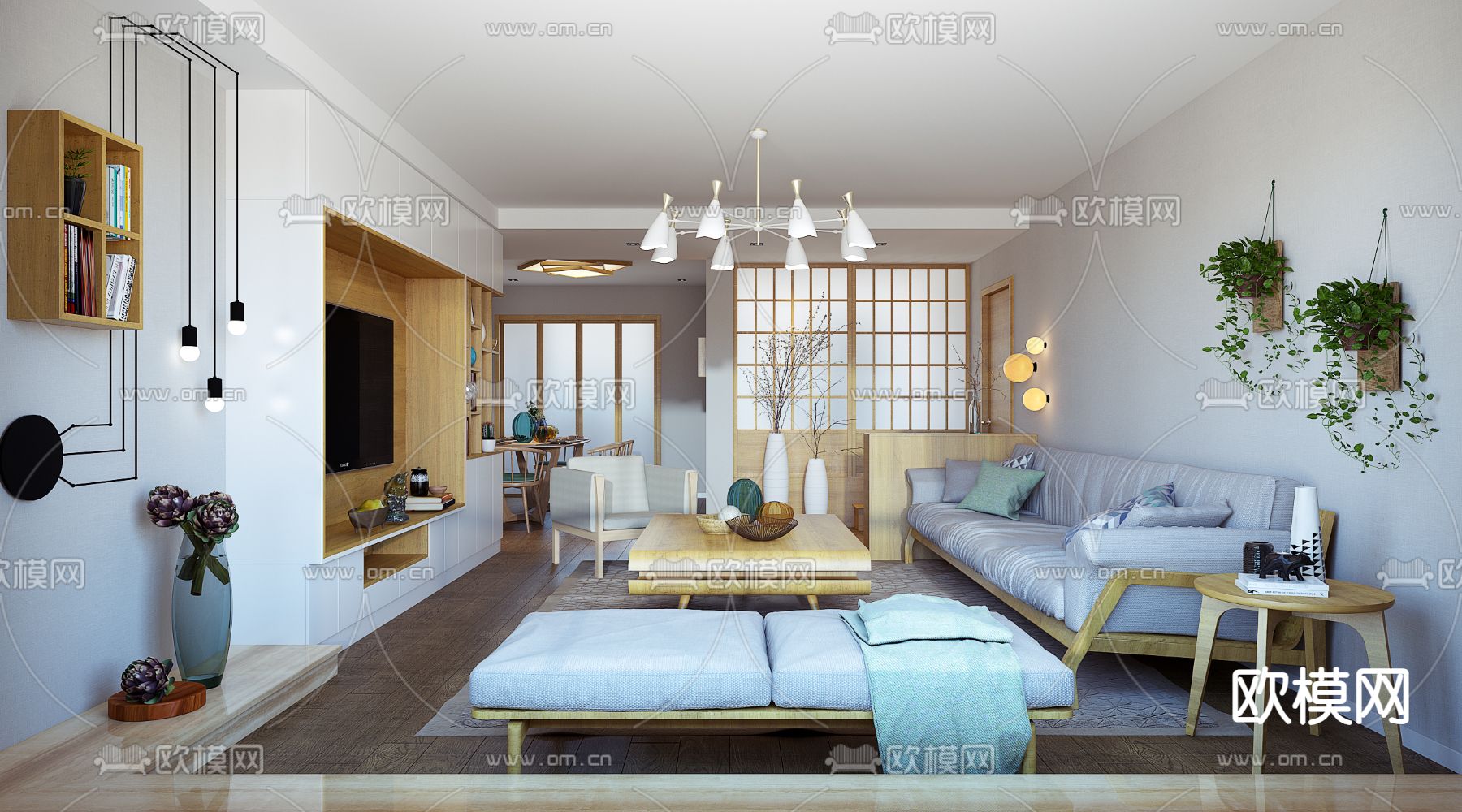 日式客厅 餐厅免费3d模型下载