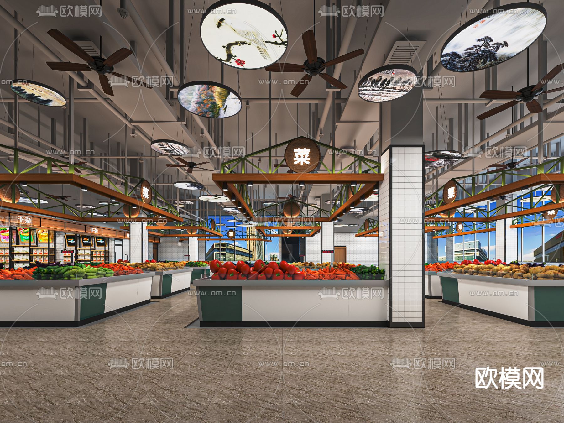 现代生鲜超市su模型下载（渲染图1）