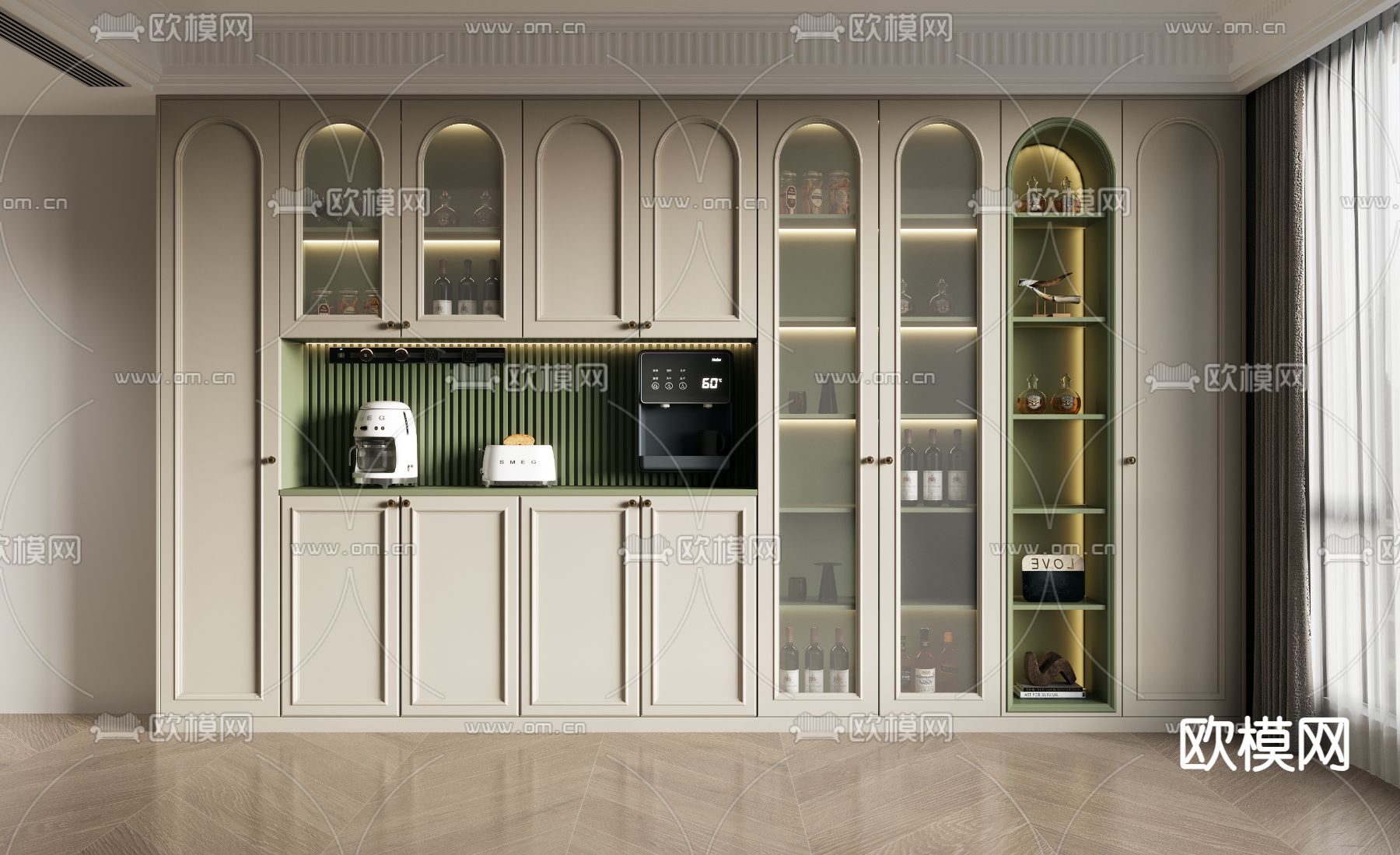 奶油风酒柜3d模型下载