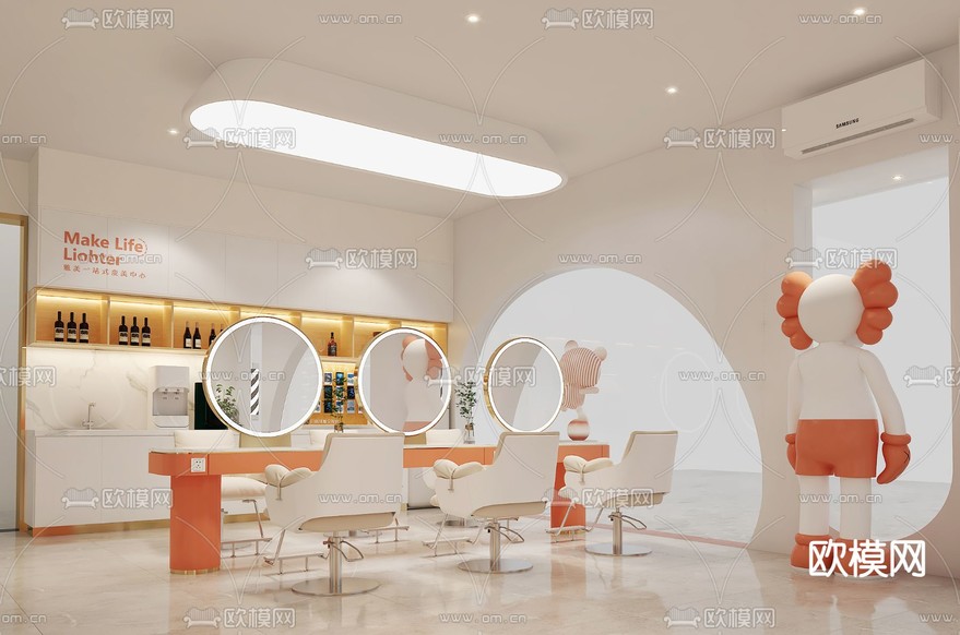 理发店烫染区 剪发店3d模型下载