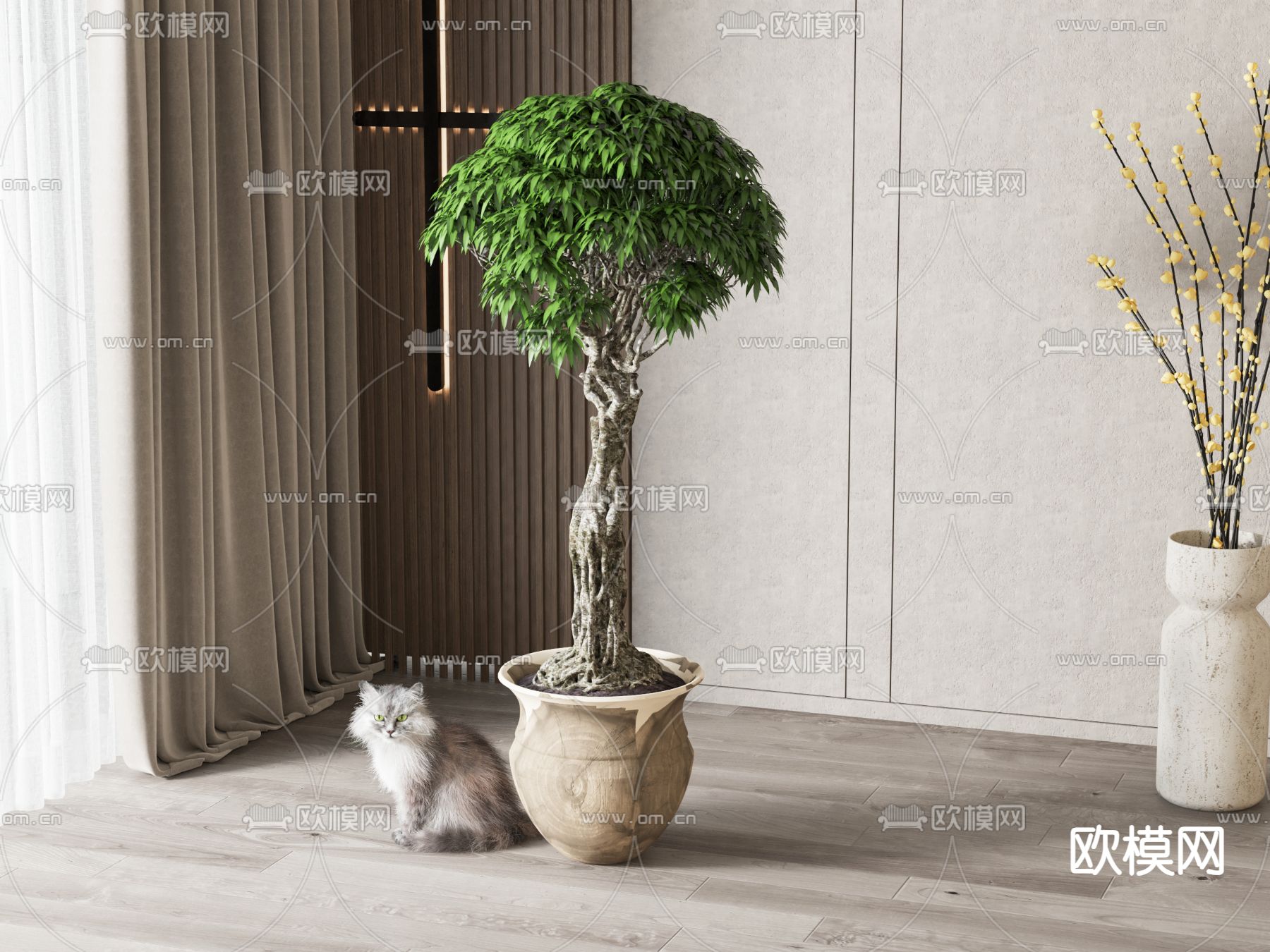 现代盆栽su模型下载（渲染图1）