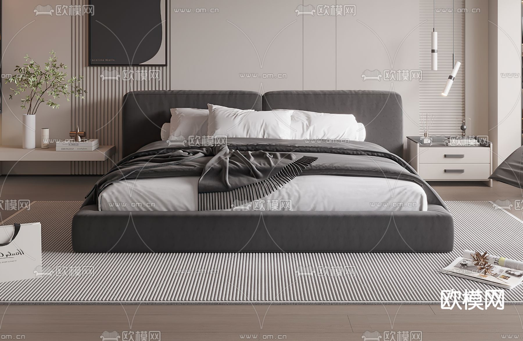 现代双人床3d模型下载
