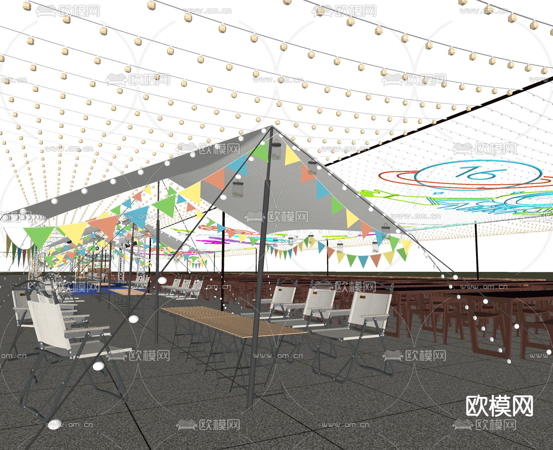 现代室外夜市 商业街su模型下载（渲染图2）