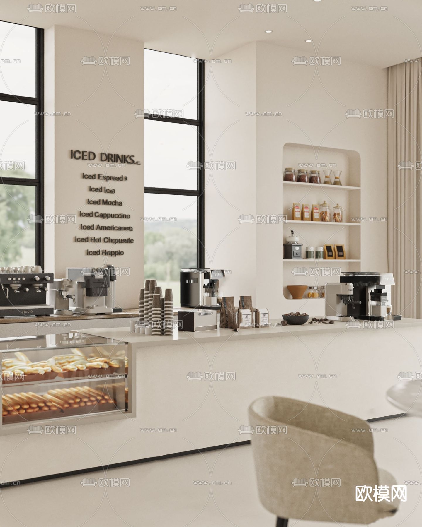 咖啡厅操作台su模型下载（渲染图1）