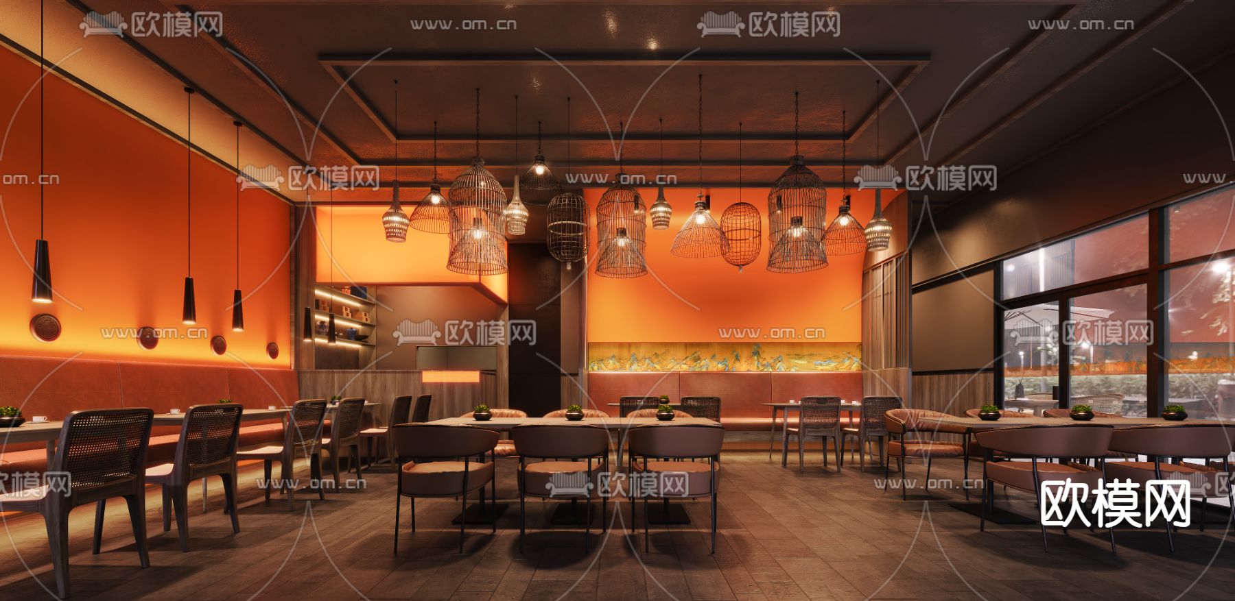 新中式餐厅su模型下载（渲染图5）