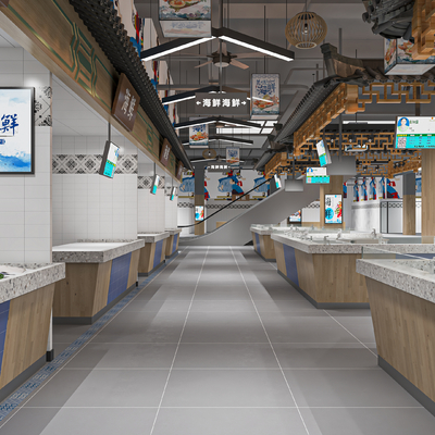  新中式农贸菜市场su模型 