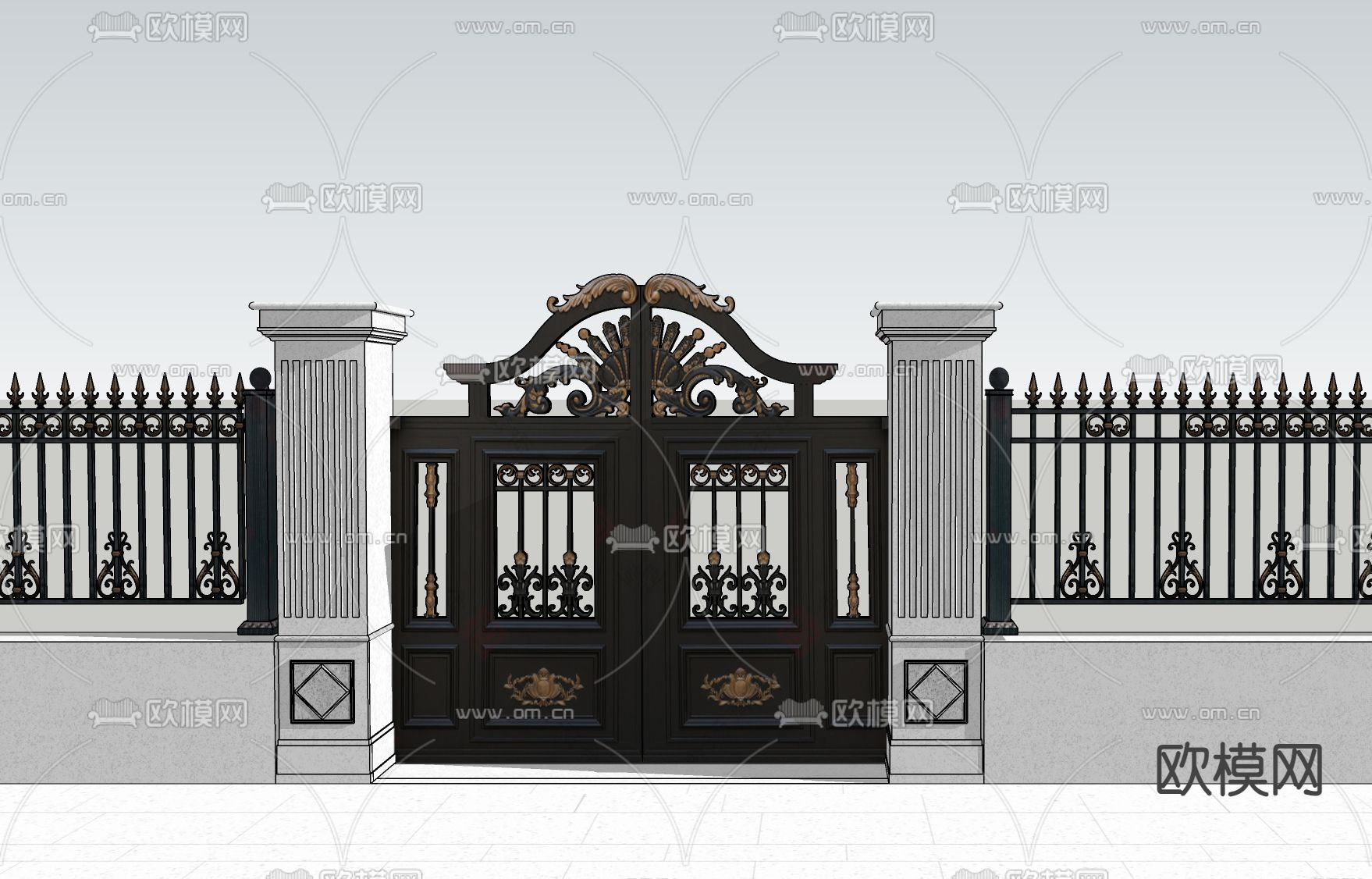 欧式庭院大门su模型下载（渲染图1）