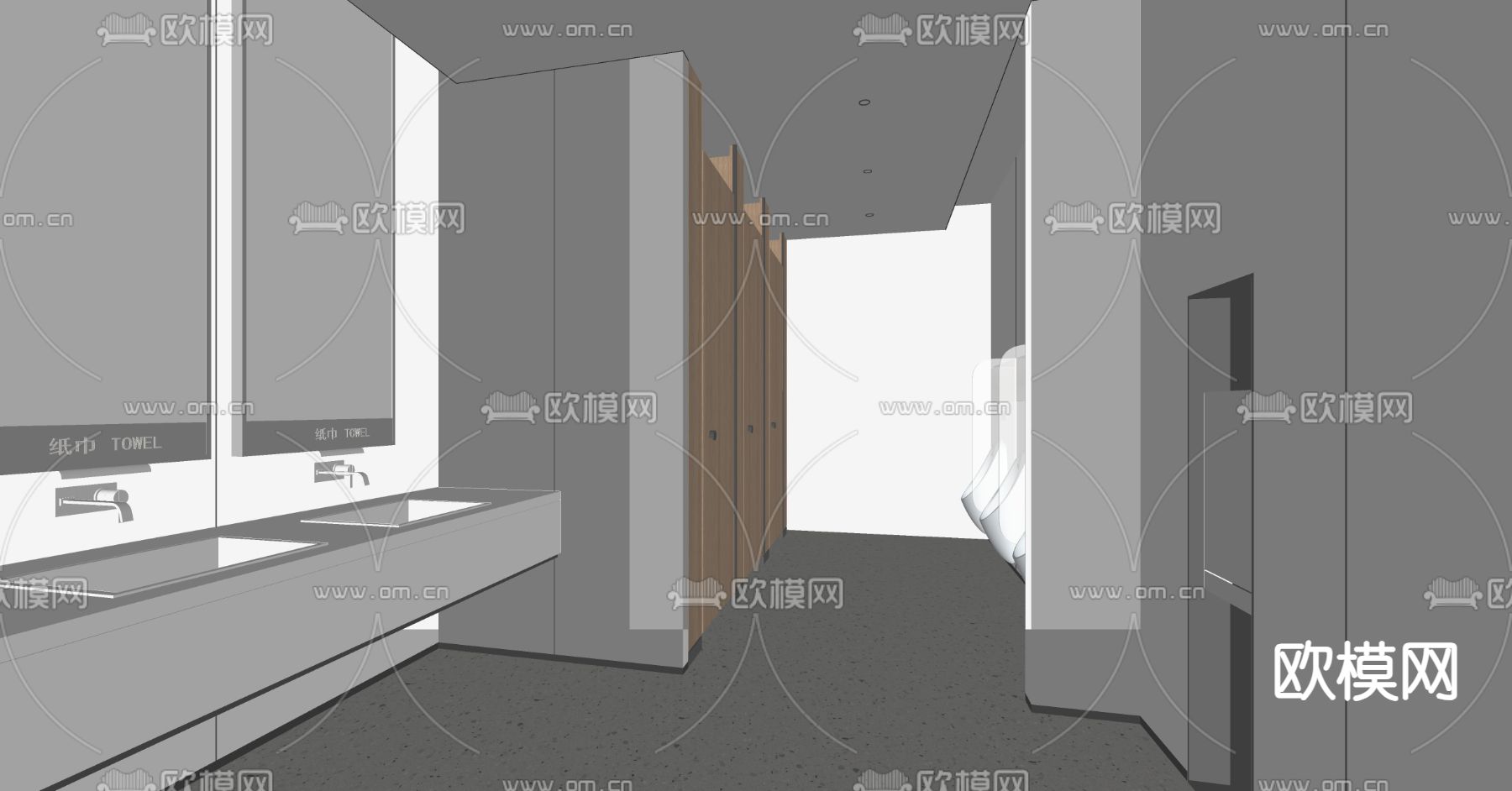 现代公共卫生间su模型下载（渲染图3）