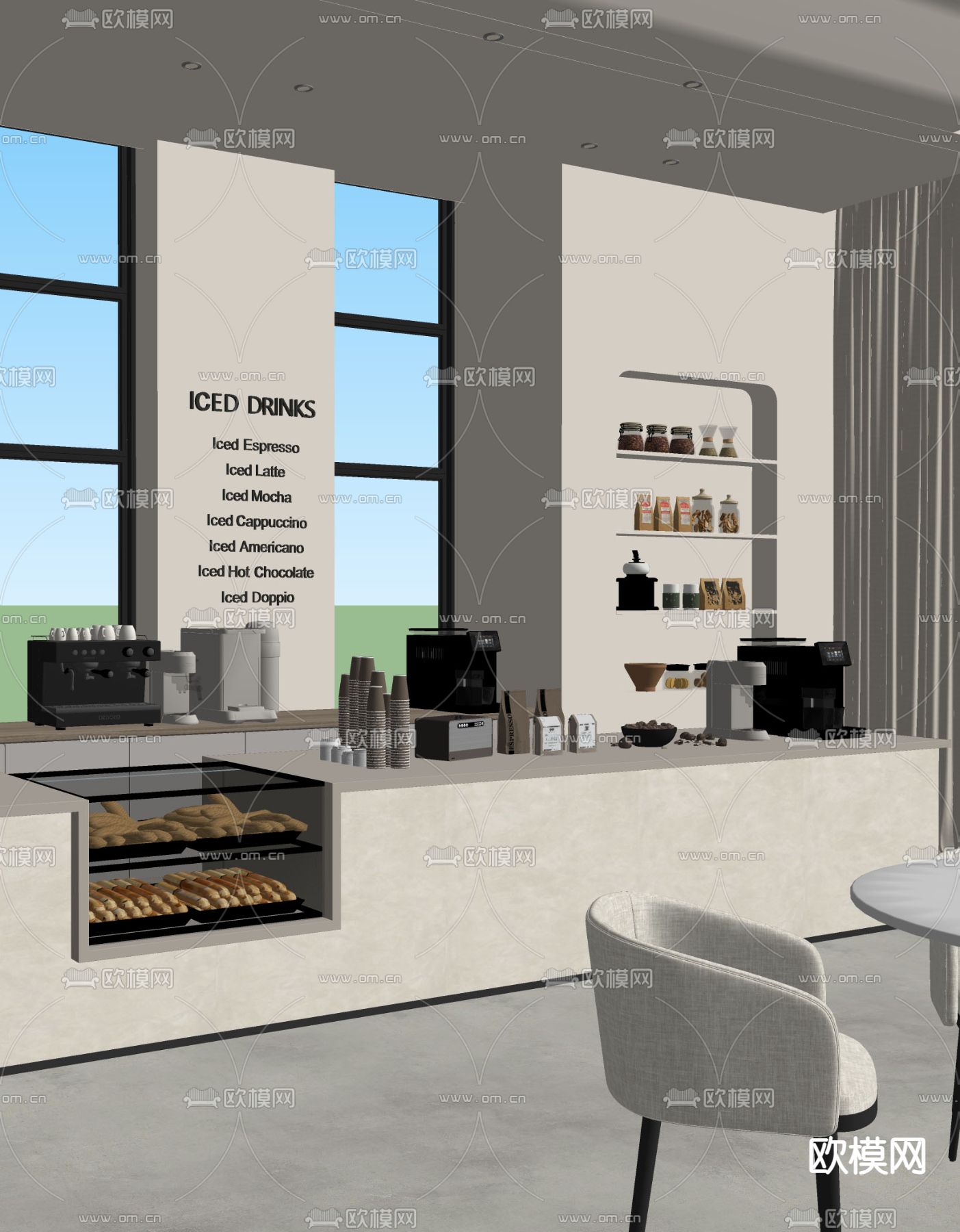 咖啡厅操作台su模型下载（渲染图2）