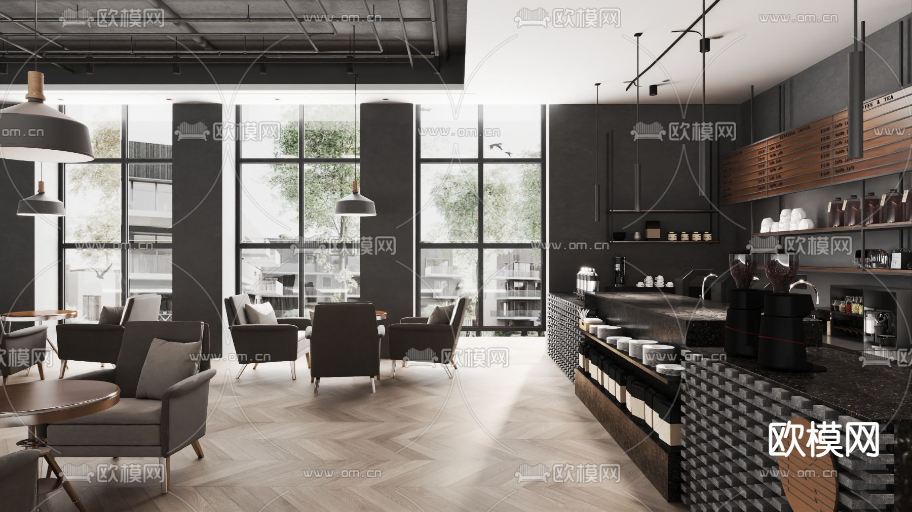 工业风咖啡厅 咖啡馆3d模型下载
