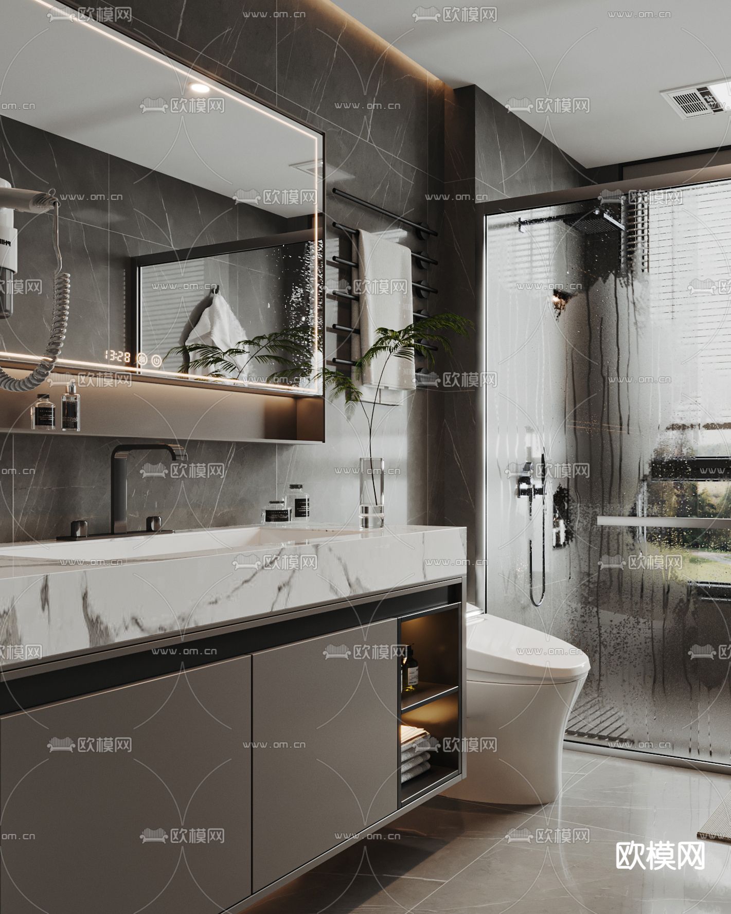 高级灰卫生间 浴室3d模型下载（渲染图2）
