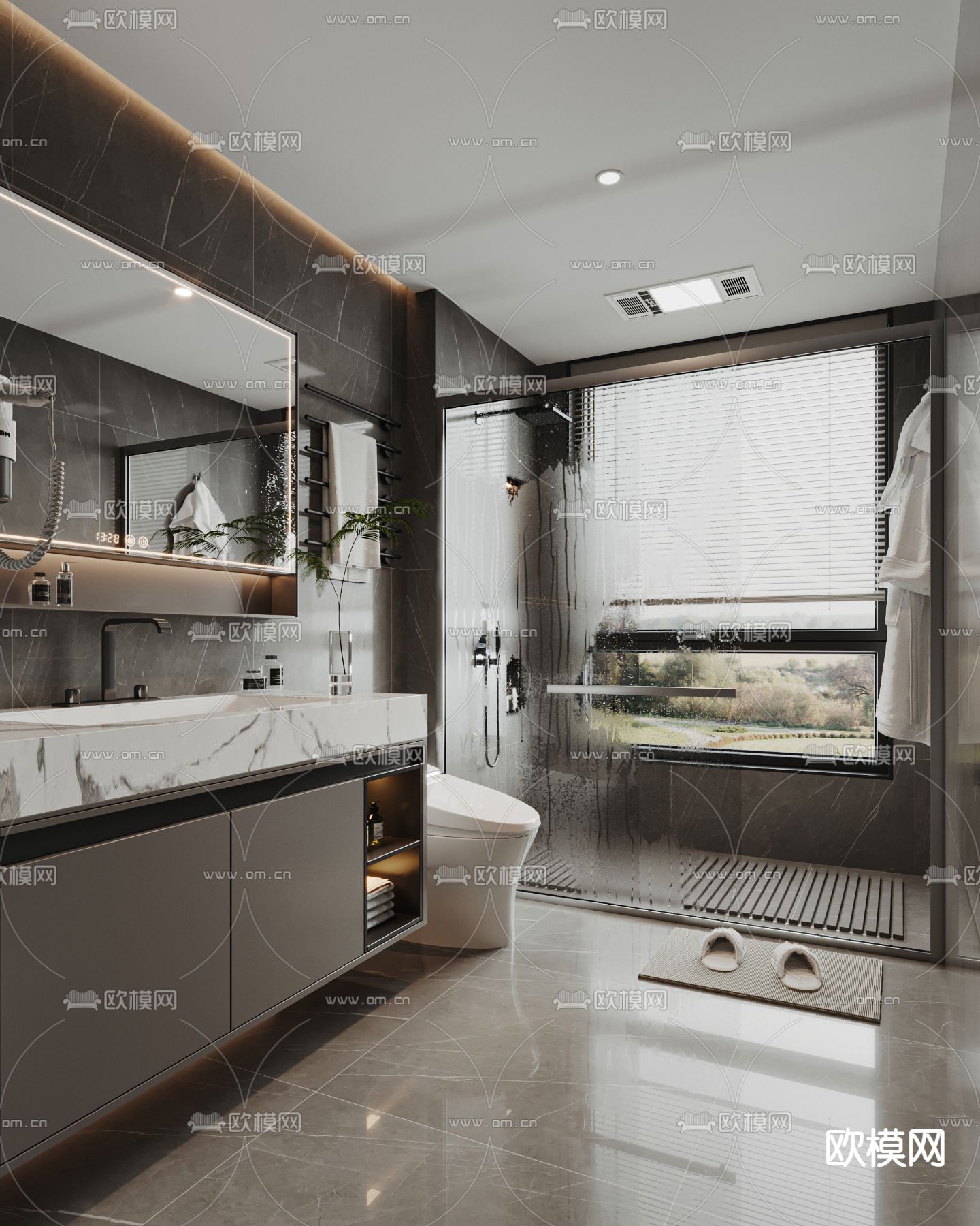 高级灰卫生间 浴室3d模型下载（渲染图1）