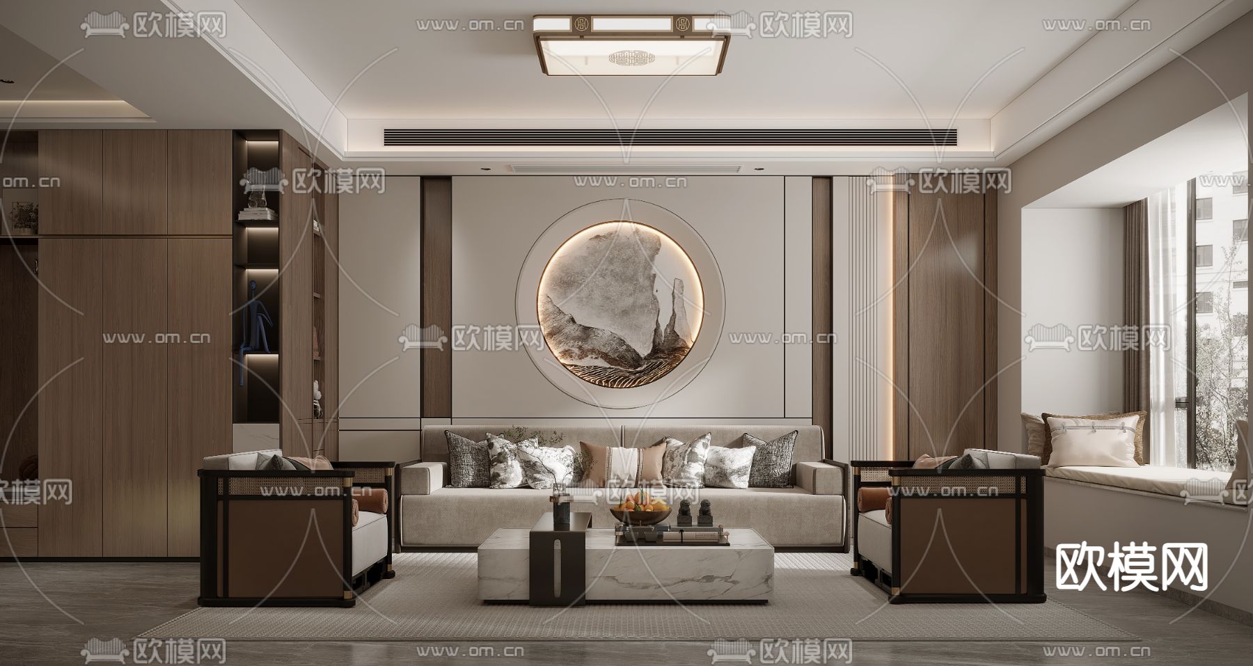 新中式客厅3d模型下载