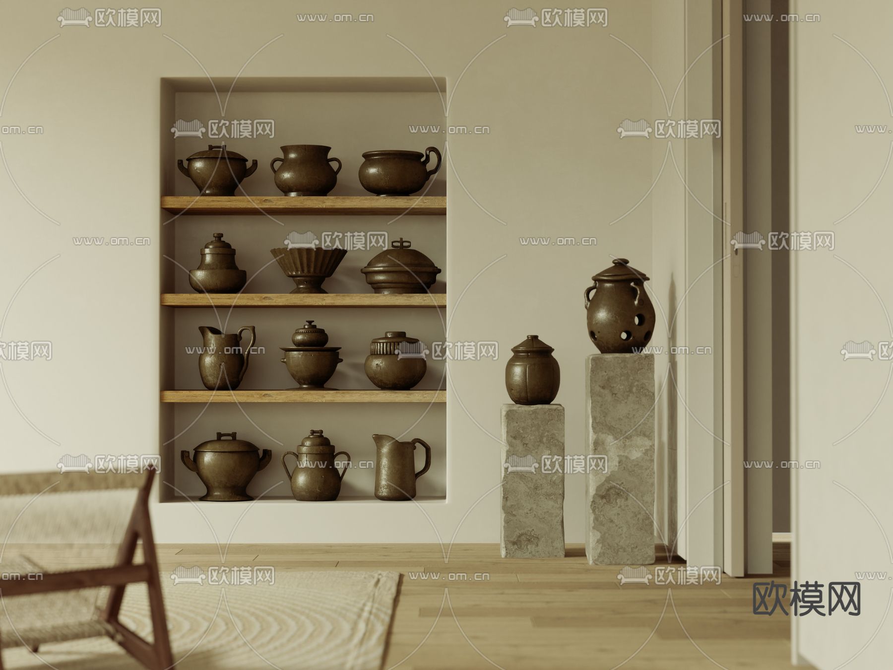 侘寂风陶瓷器皿su模型下载（渲染图1）