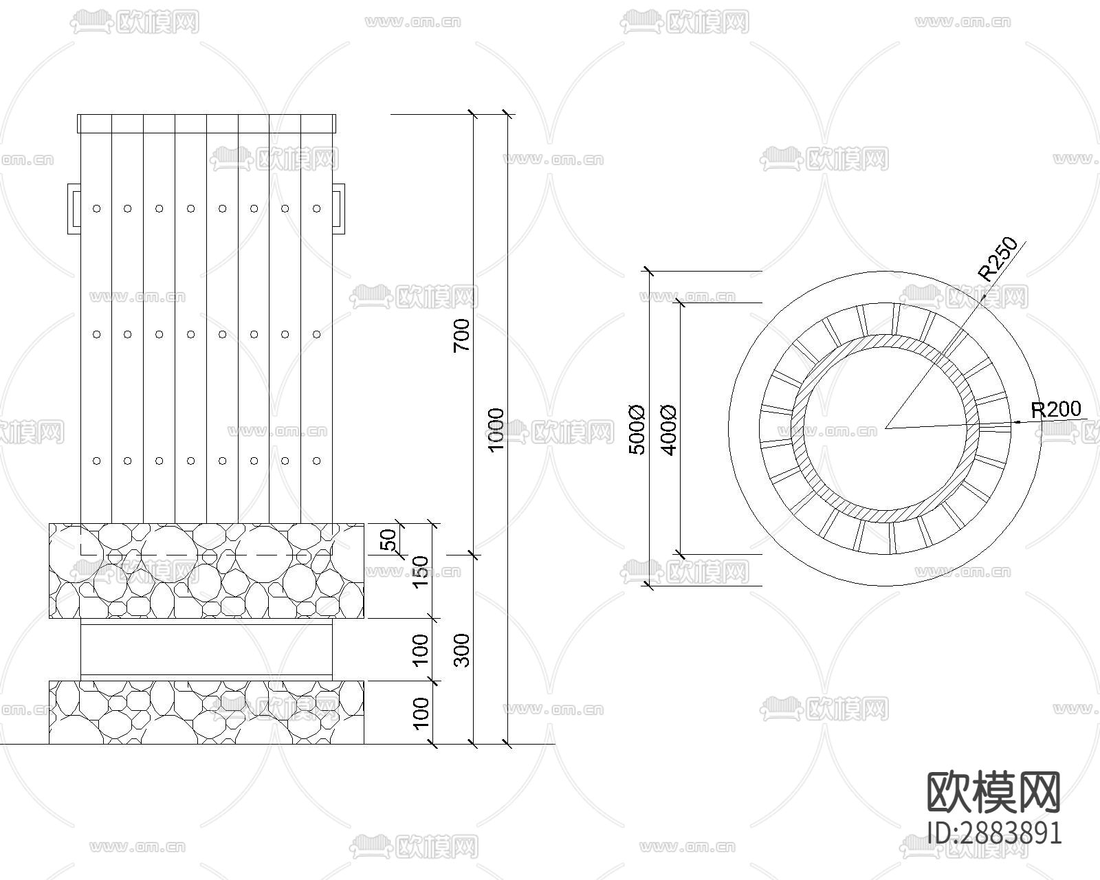 垃圾桶cad大样图下载（渲染图2）