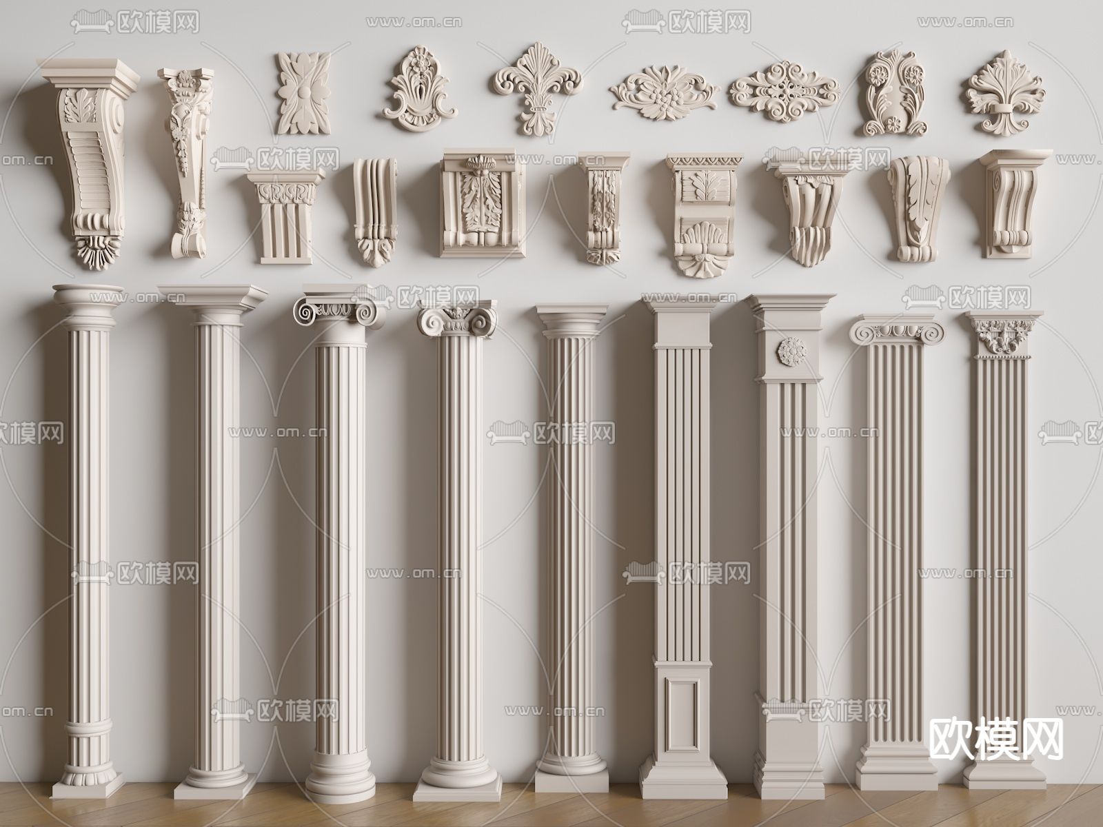 简欧柱子 石膏柱 罗马柱 门庭柱 雕花柱头3d模型下载