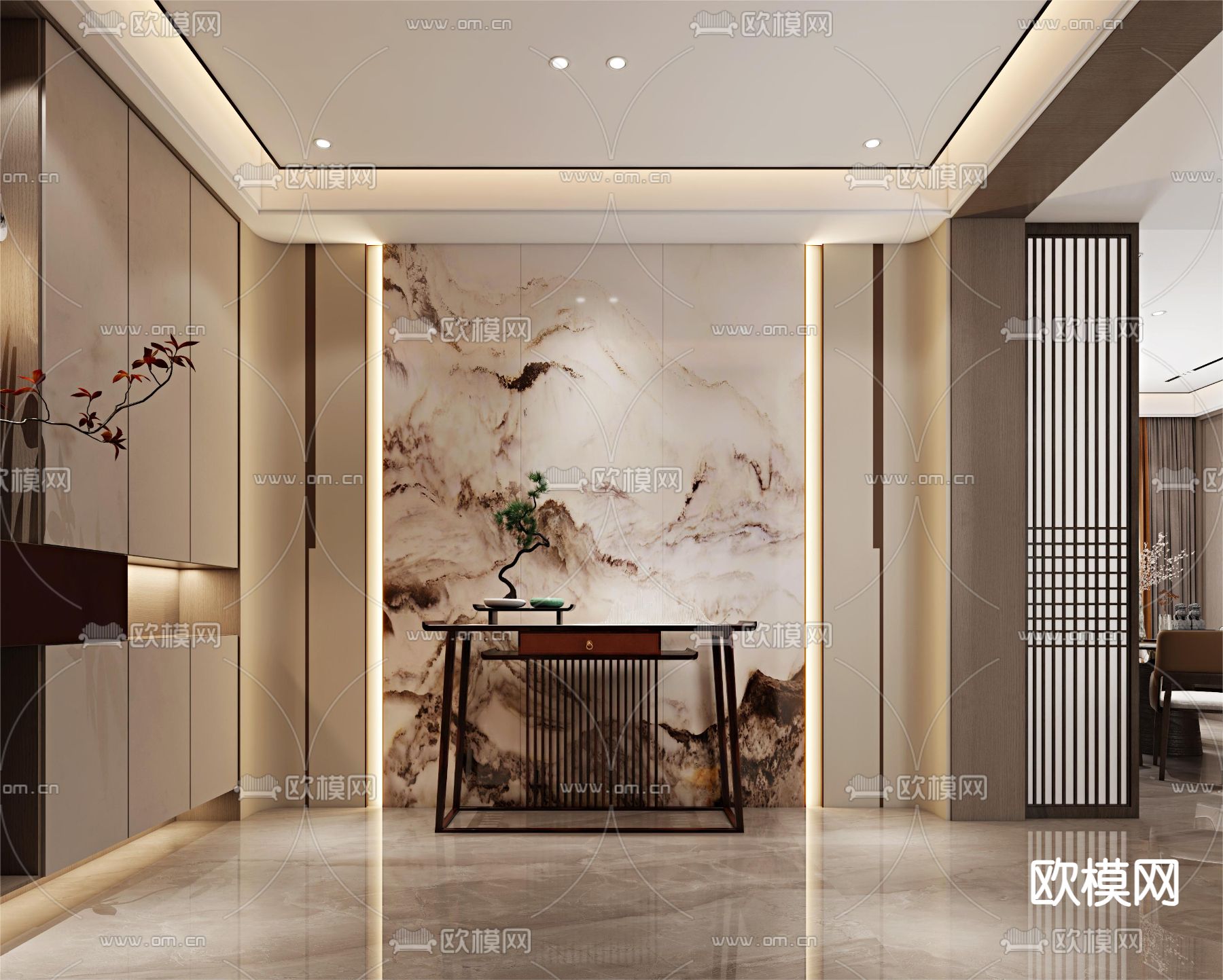 新中式门厅 玄关过道3d模型下载