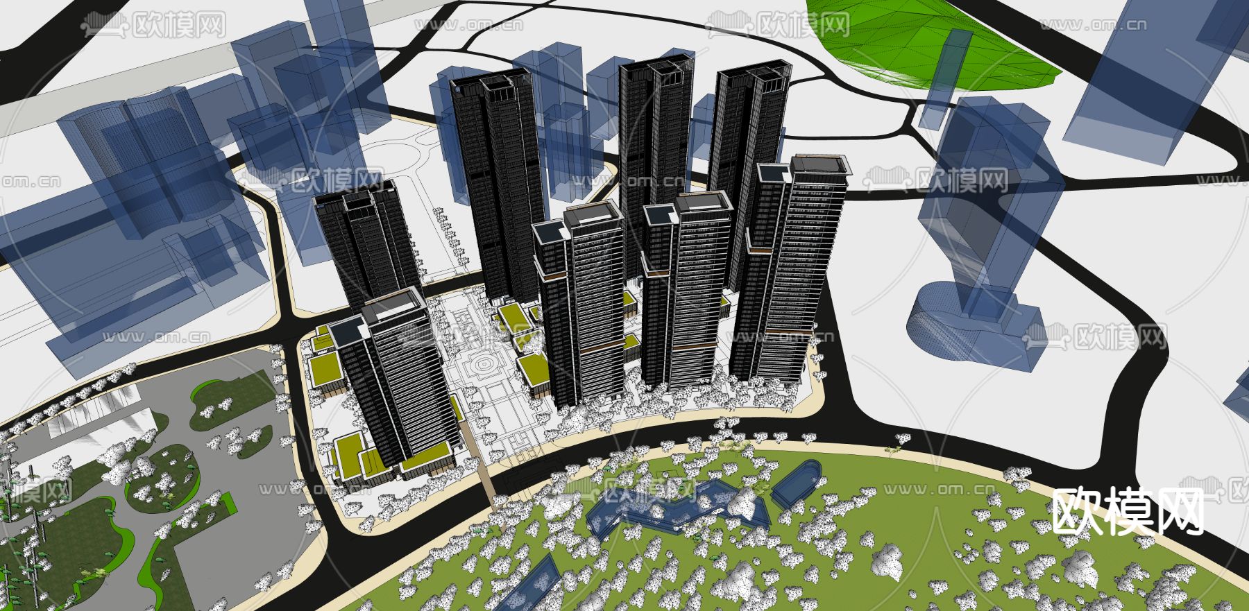 现代住宅鸟瞰su模型下载（渲染图2）