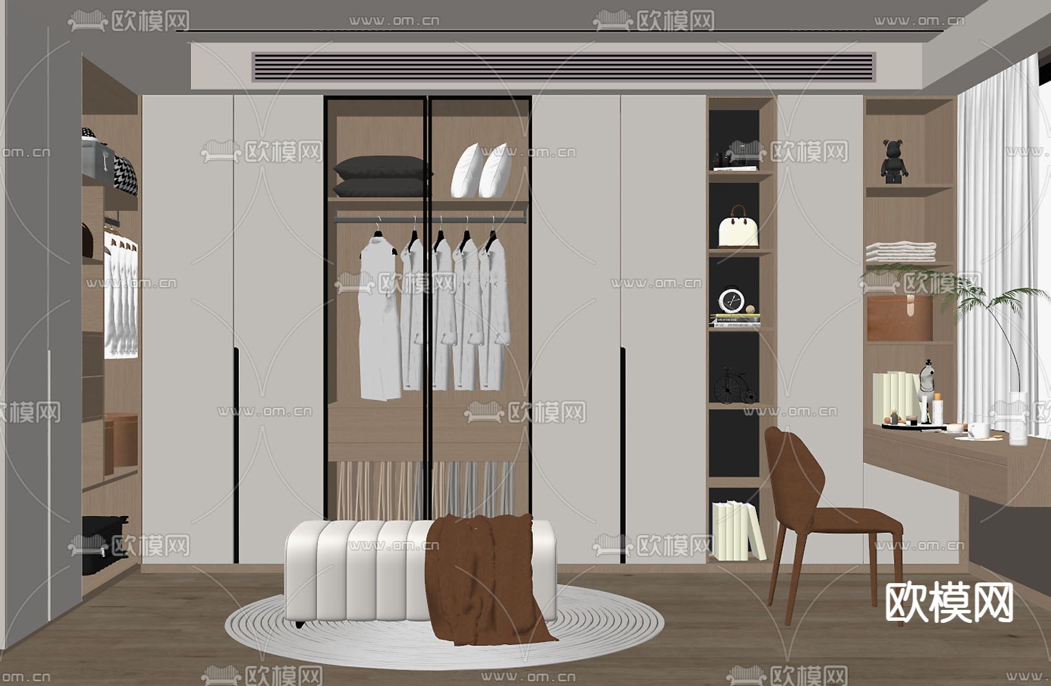 现代衣帽间su模型下载（渲染图2）
