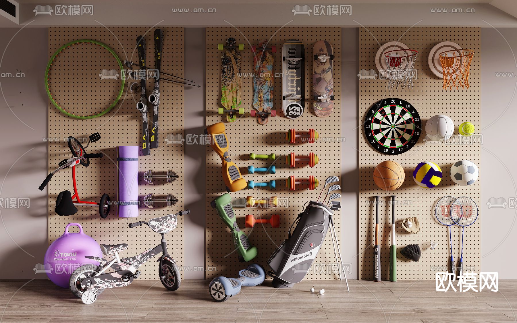 健身器材 哑铃 滑板 平衡车3d模型下载