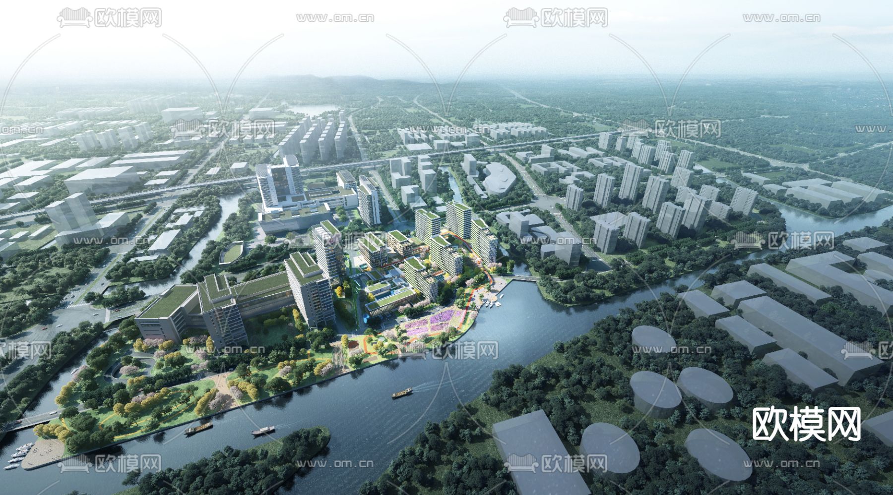 现代办公楼鸟瞰su模型下载（渲染图2）