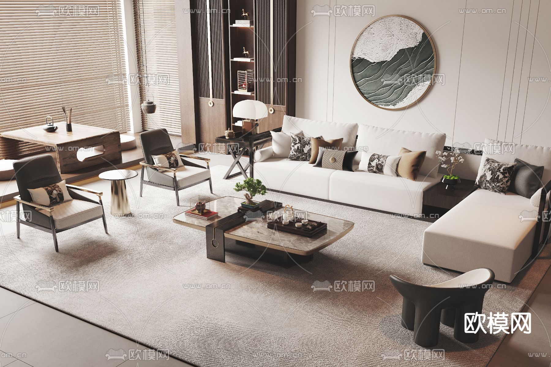 新中式沙发 组合沙发3d模型下载