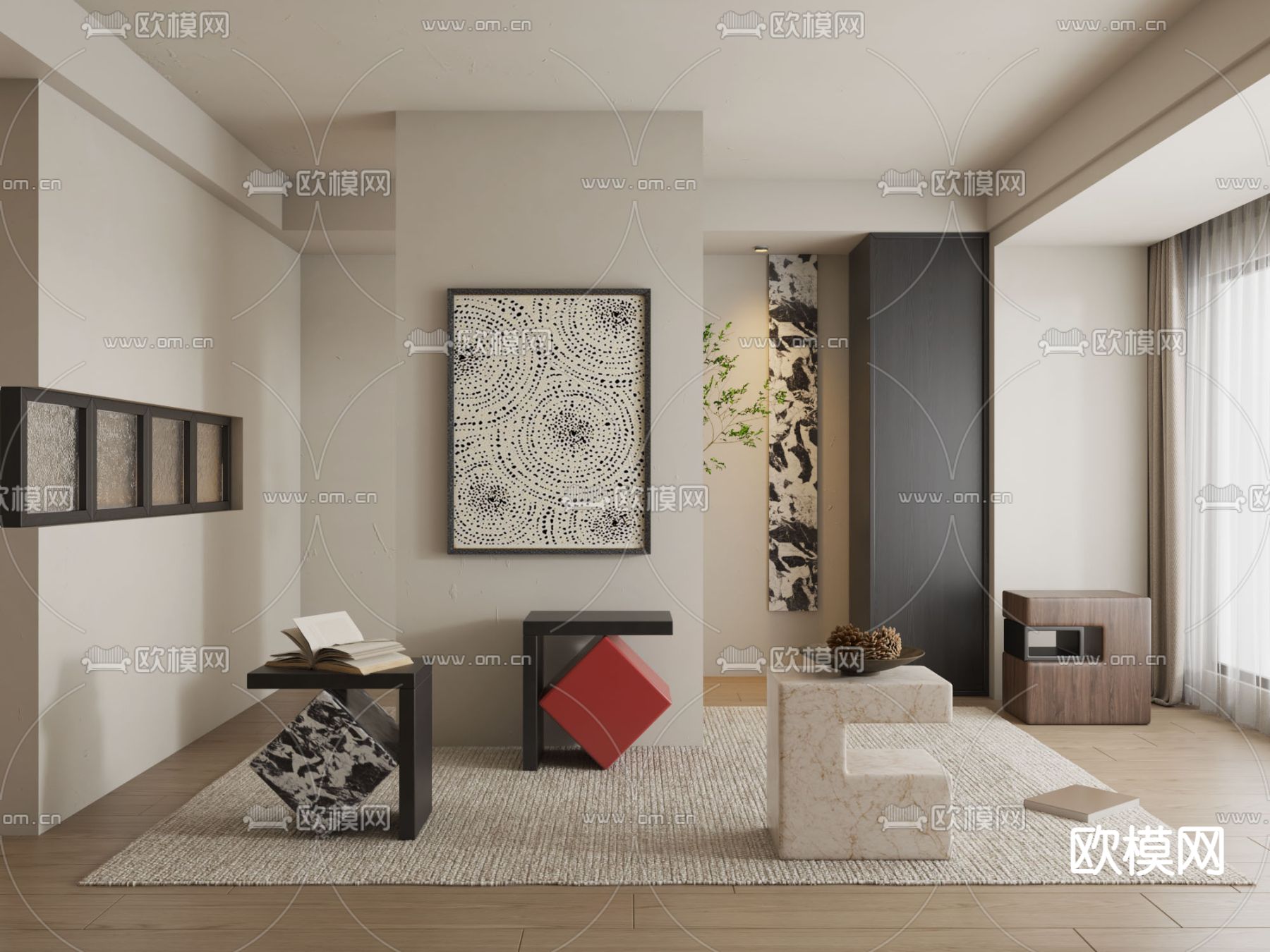 侘寂角几 边几3d模型下载