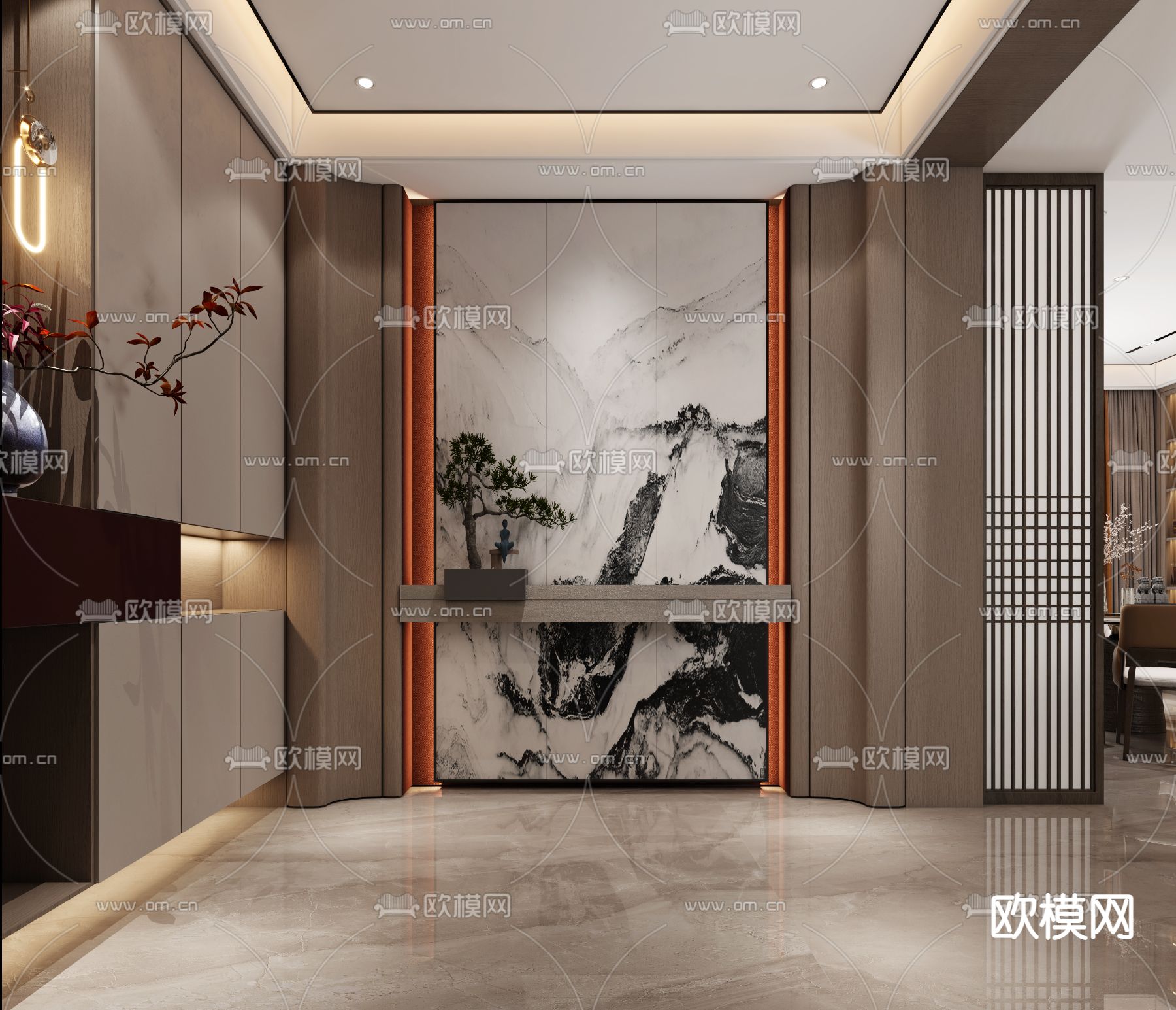 新中式门厅 玄关过道3d模型下载